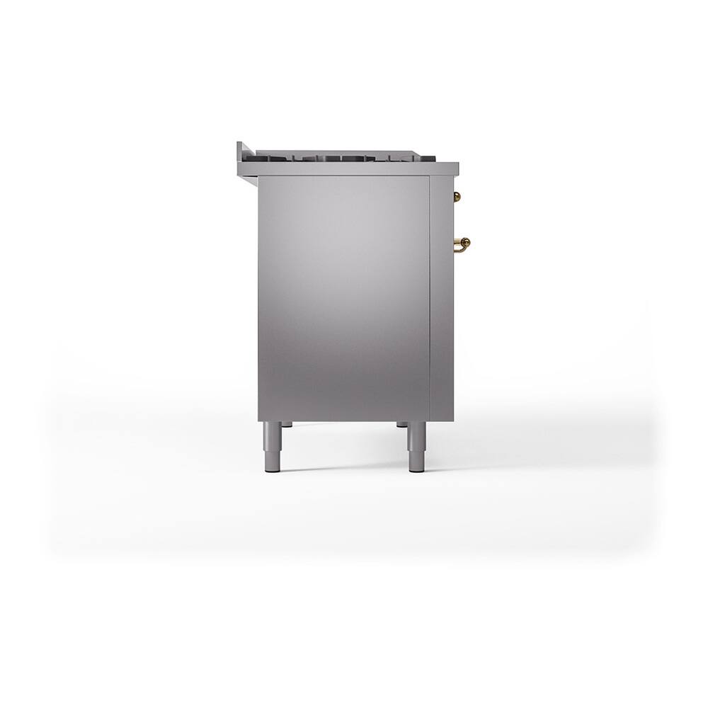 Alt View 6. ILVE - ILVE Nostalgie II 48 inch Dual Fuel Range with 5 Burners + Griddle (Liquid Propane, Stainless Steel, Brass Trim) - Stainless Steel.