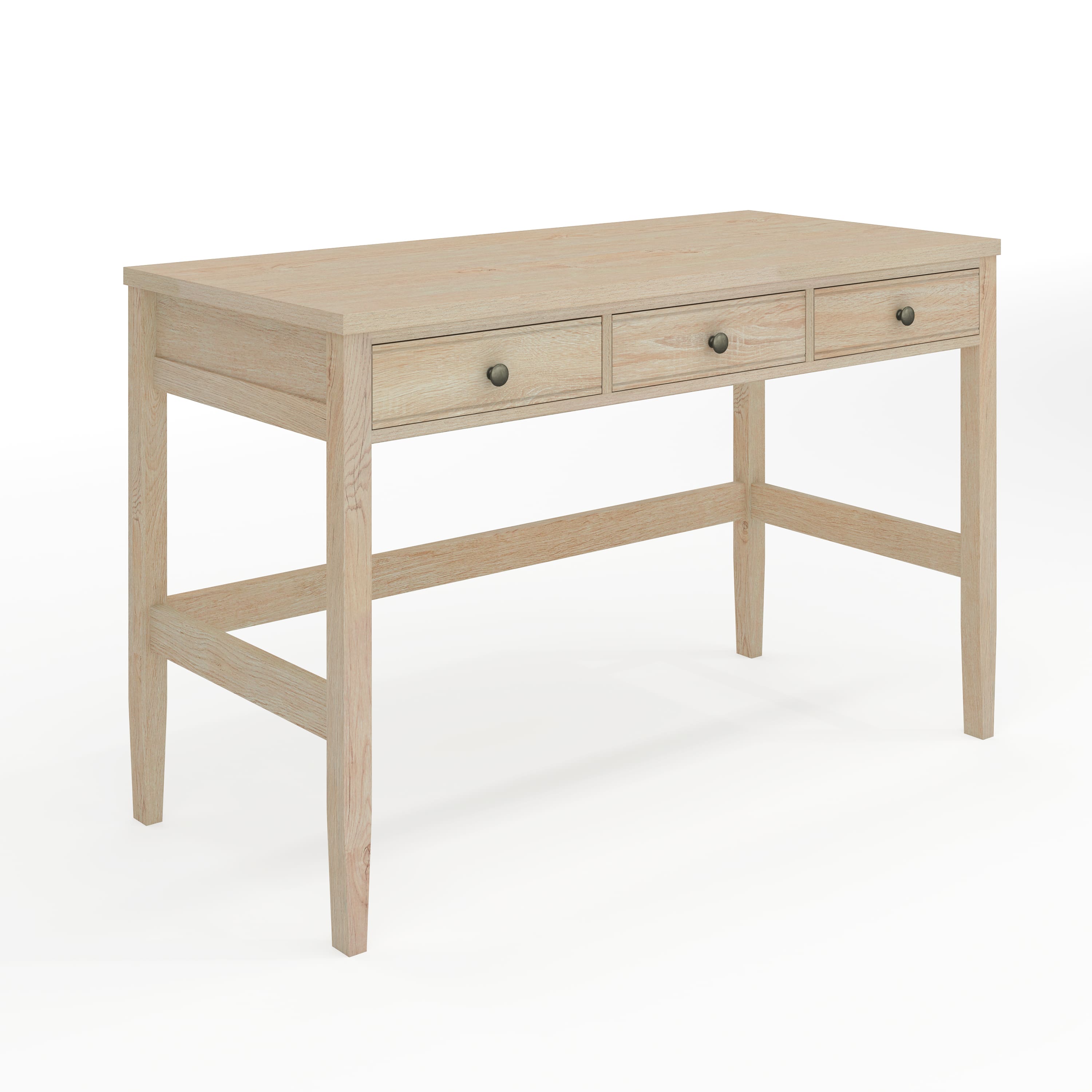 Martha Stewart - Rhett Home Office Desk with 3 Drawers and Tapered Legs - Light Natural Frame/Antique Bronze Hardware