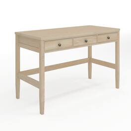 Martha Stewart - Rhett Home Office Desk with 3 Drawers and Tapered Legs - Light Natural Frame/Antique Bronze Hardware