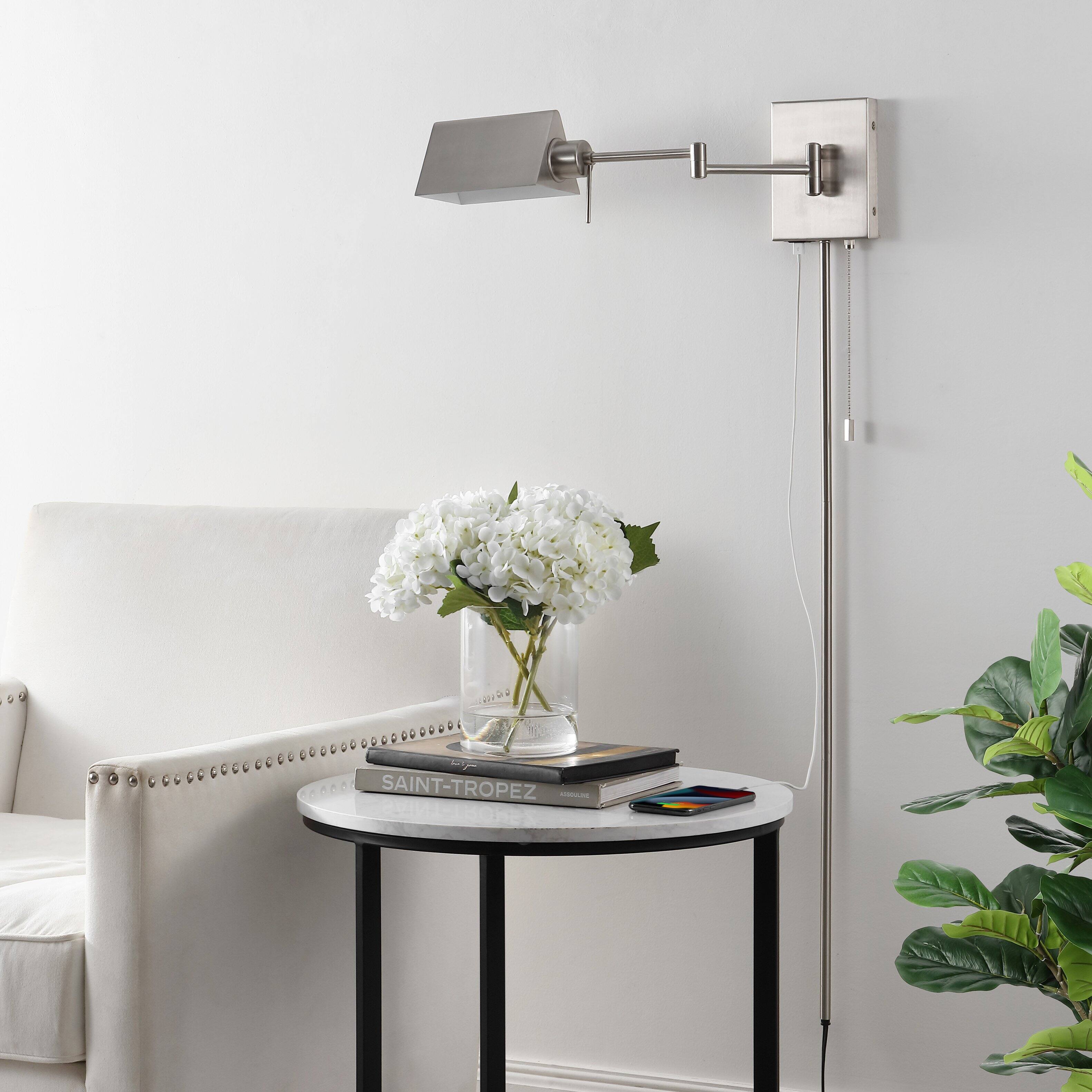 Alt View 7. Jonathan Y - Arlo 22" Single Swing Arm Plug-In or Hardwired Iron LED Wall Sconce with Pull-Chain USB Charging Port, Nickel - Nickel.