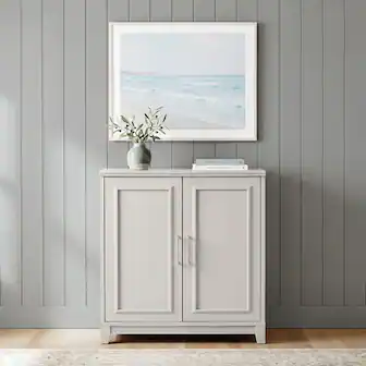 Martha Stewart - Lily Pond Modular Storage Cabinet with Adjustable Shelf, Soft-Close Doors, Premium Hardware, Solid Wood Frame and Legs - Sharkey Gray/Brushed Stainless Steel Hardware