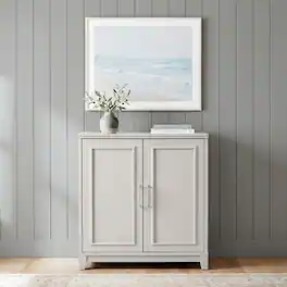 Martha Stewart - Lily Pond Modular Storage Cabinet with Adjustable Shelf, Soft-Close Doors, Premium Hardware, Solid Wood Frame and Legs - Sharkey Gray/Brushed Stainless Steel Hardware