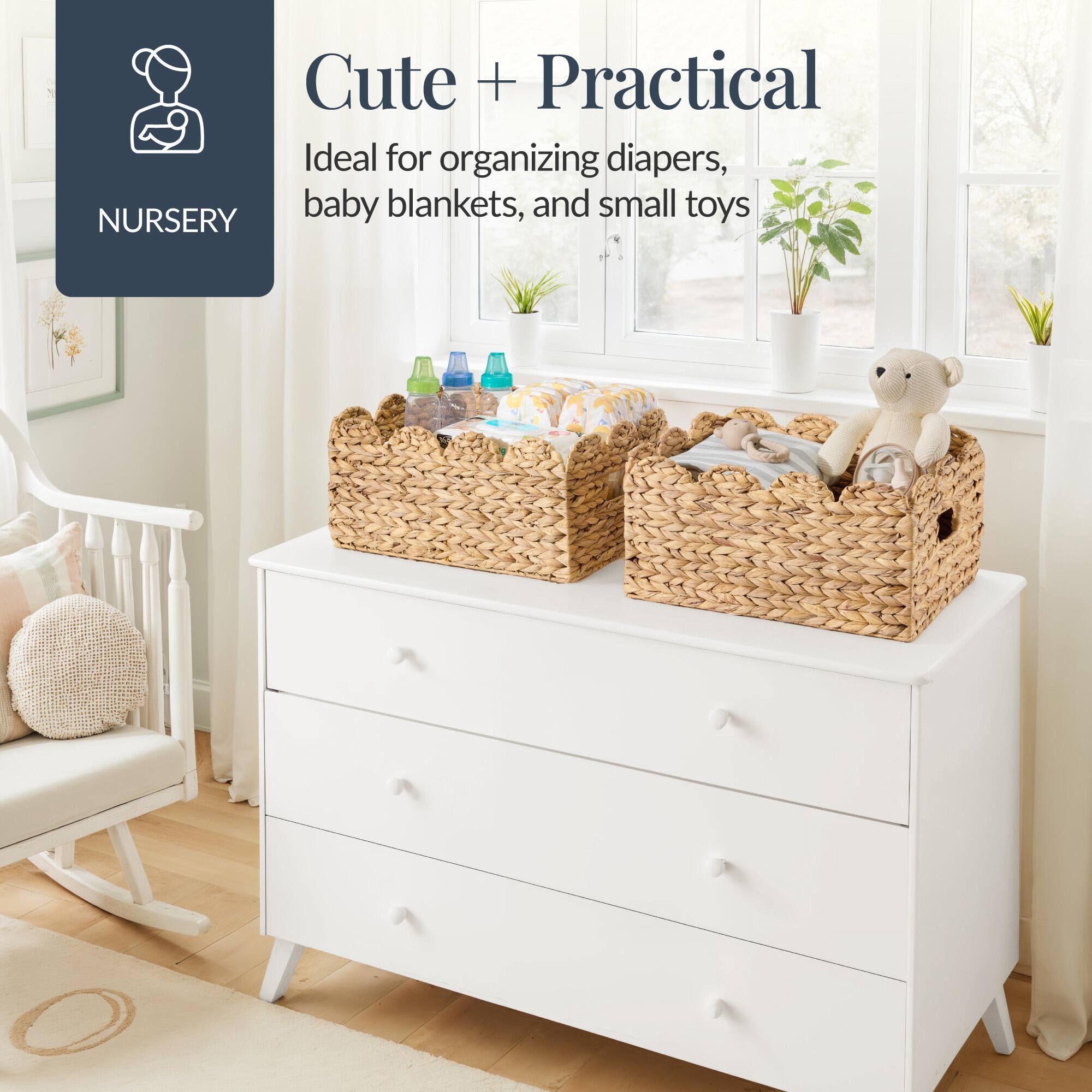 Cute + Practical  
Ideal for organizing diapers, baby blankets, and small toys  
NURSERY