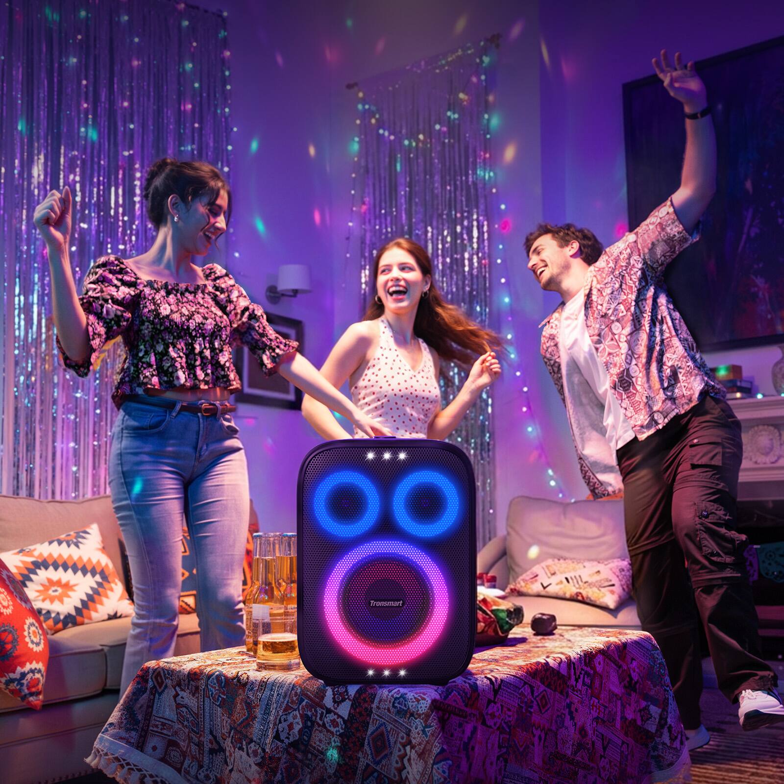 Alt View 7. Tronsmart - Halo 210 Portable Wireless AI Karaoke Party Speaker, 140W Powerful Sound & Deep Bass, RGB Lights, AI Vocal Removal, 18H - Black-2 Wireless Microphones.