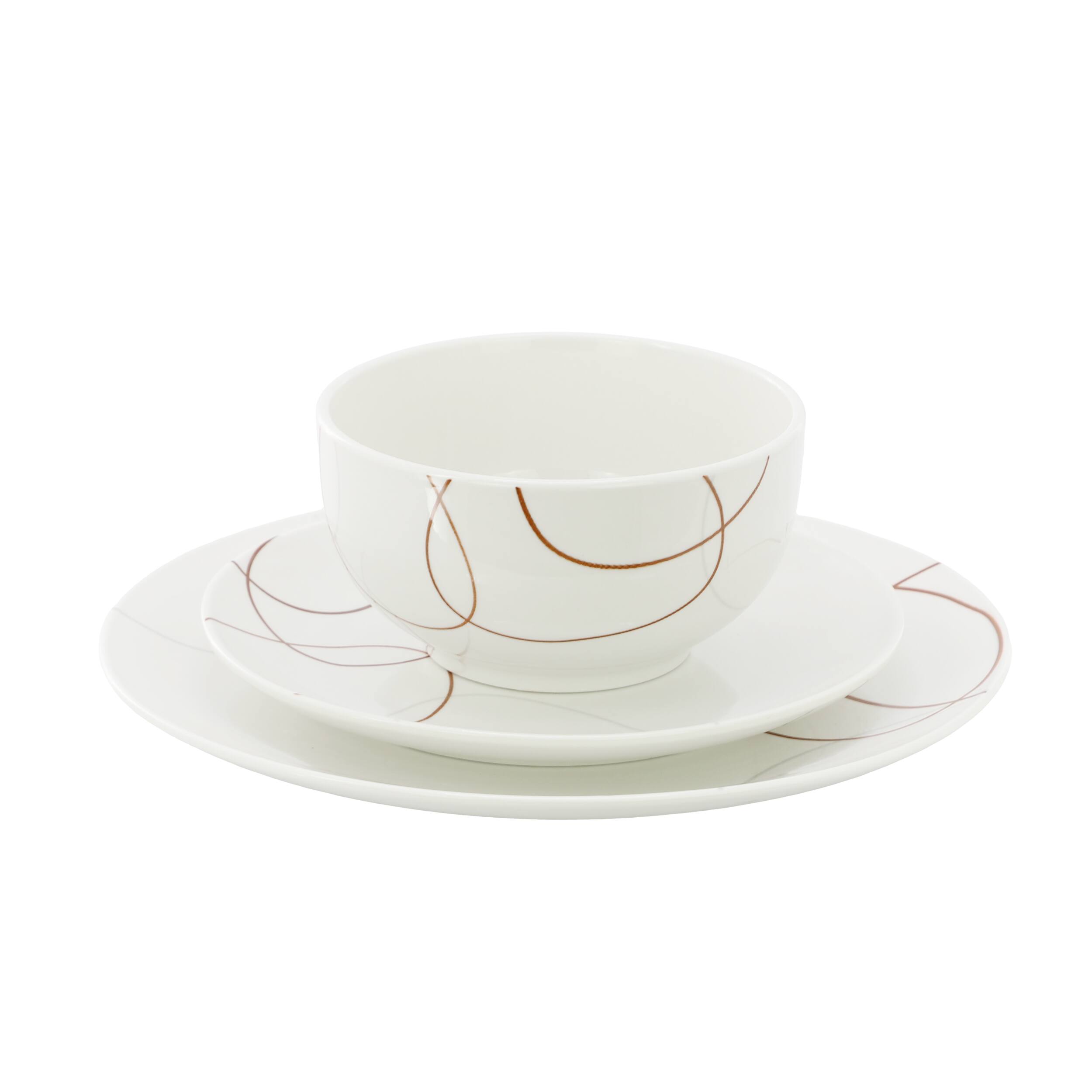 Angle. Elama - Elama Sydney 12 Piece Porcelain Dinnerware Set, Service for 4 - White and Brown.