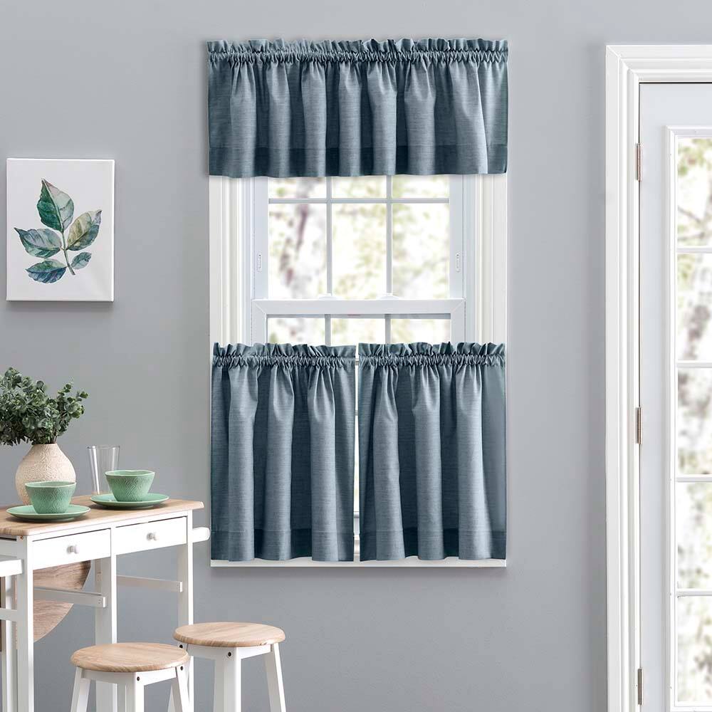 Angle. Ellis Curtain - Ellis Lisa Solid Color Poly Cotton Duck Fabric Tailored Valance 58"x15" Dusty Blue - Dusty blue.