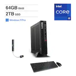 Lenovo - ThinkStation P3 Mini Desktop (Intel i9-14900, 64GB DDR5, 2TB PCIe SSD, NVIDIA T400, Win 11 Pro) w/USB Hub - Black