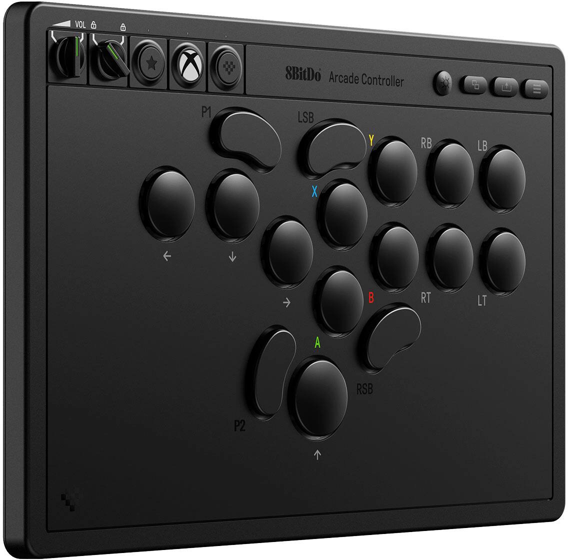 8BitDo Arcade Controller

P1
- Left Stick (LSB)
- Right Stick (RSB)
- X
- Y
- B
- A
- RB
- LB
- RT
- LT

P2
- Left Stick (LSB)
- Right Stick (RSB)
- X
- Y
- B
- A
- RB
- LB
- RT
- LT

VOL
- Volume Up
- Volume Down
- Power
- Xbox Logo
- Home
- Back
- Start
- Capture