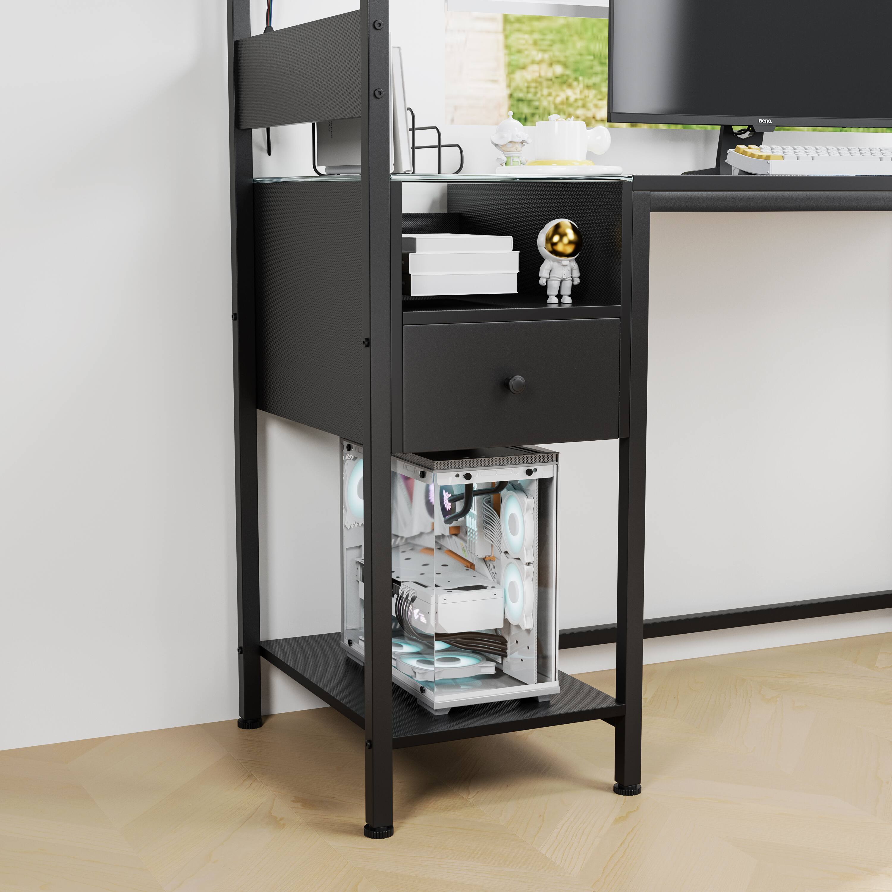 Alt View 8. GOODSILO - Computer Desk with Power Outlets & LED Lights, 48" Gaming Desk with Storage & USB Charging Station​ - Black.