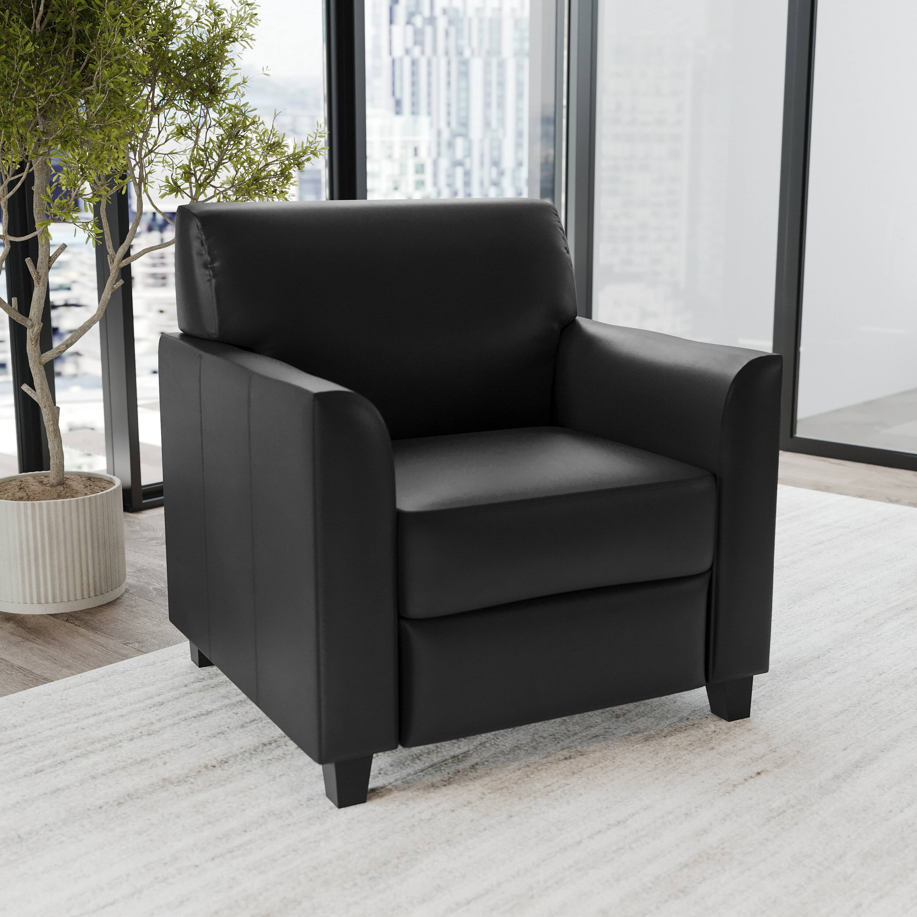 Alt View 1. Emma + Oliver - Faux Leather Chair with Clean Line Stitched Frame - Black.