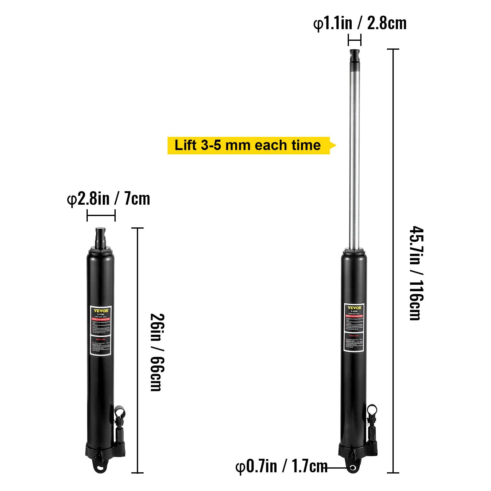 1.1in / 2.8cm  
2.8in / 7cm  
26in / 66cm  
45.7in / 116cm  
0.7in / 1.7cm  
Lift 3-5 mm each time