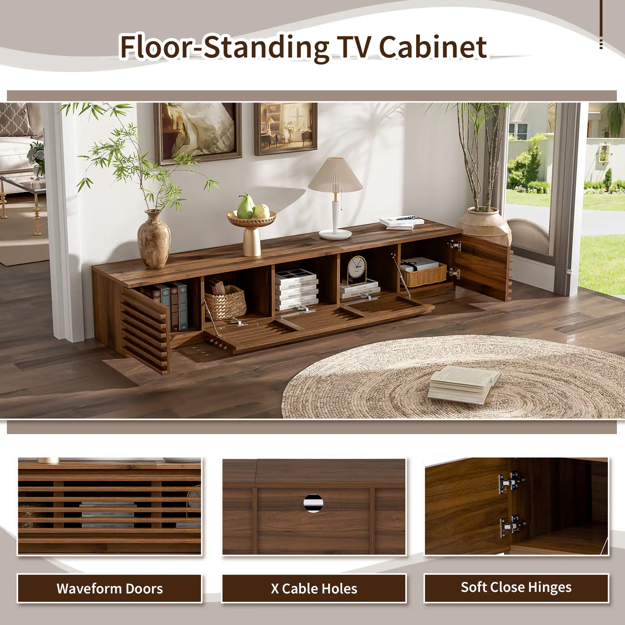 Floor-Standing TV Cabinet

- Waveform Doors
- X Cable Holes
- Soft Close Hinges