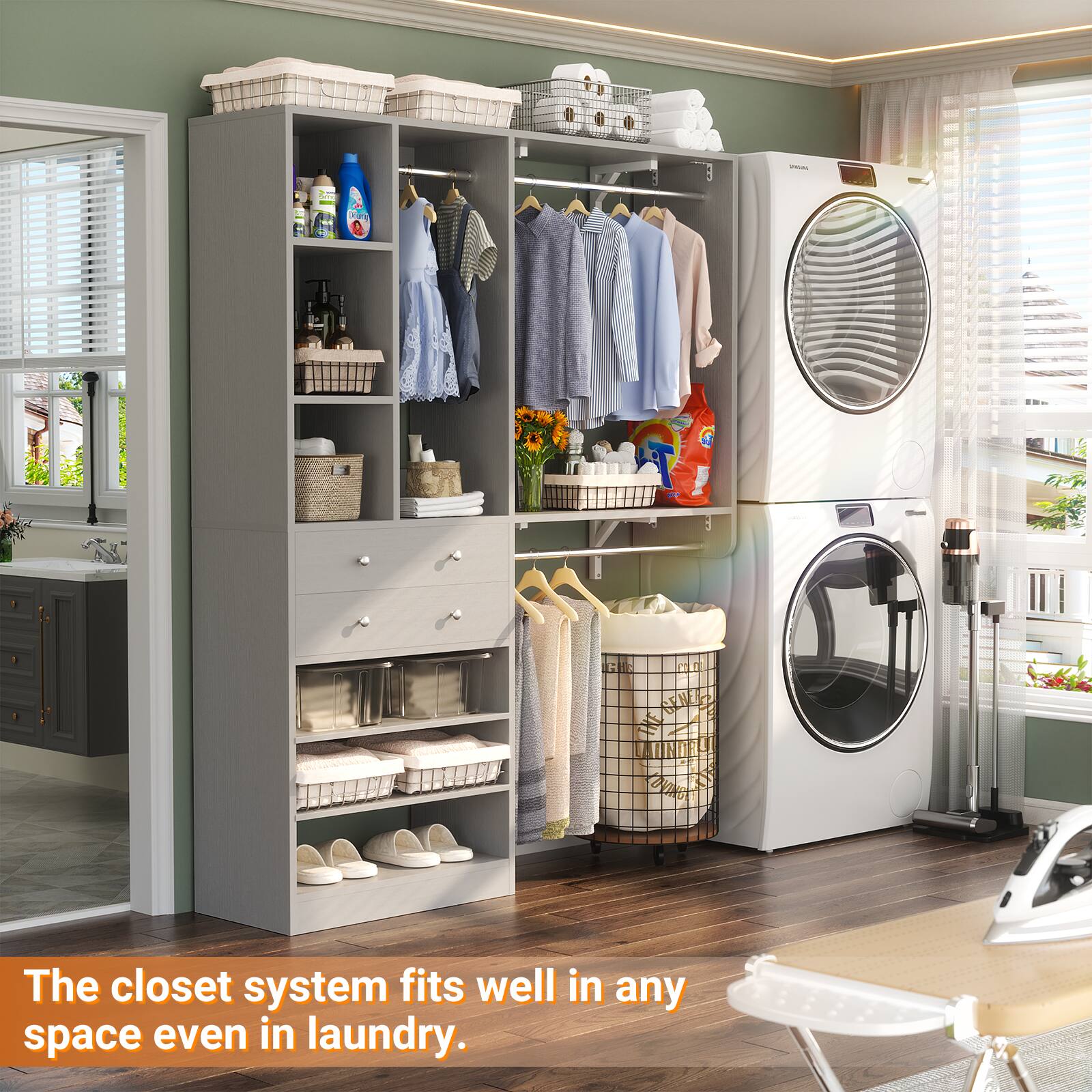The closet system fits well in any space even in laundry.