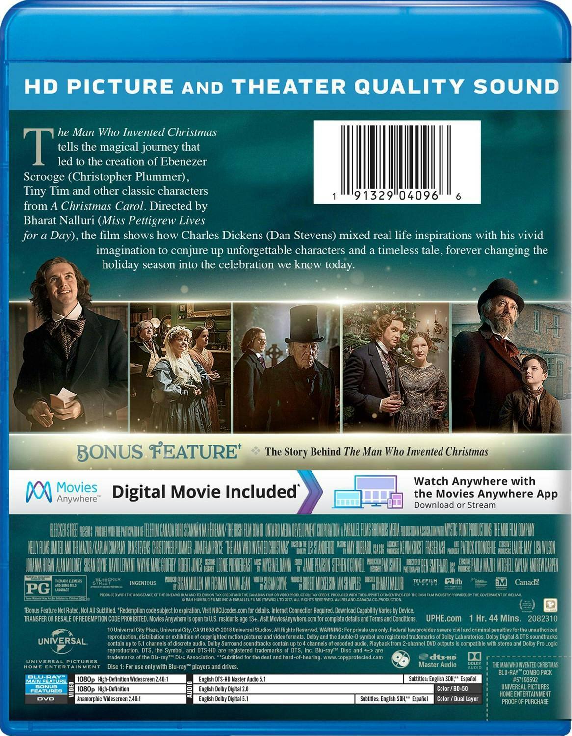 Back. The Man Who Invented Christmas (DVD + Digital) [Blu-ray].