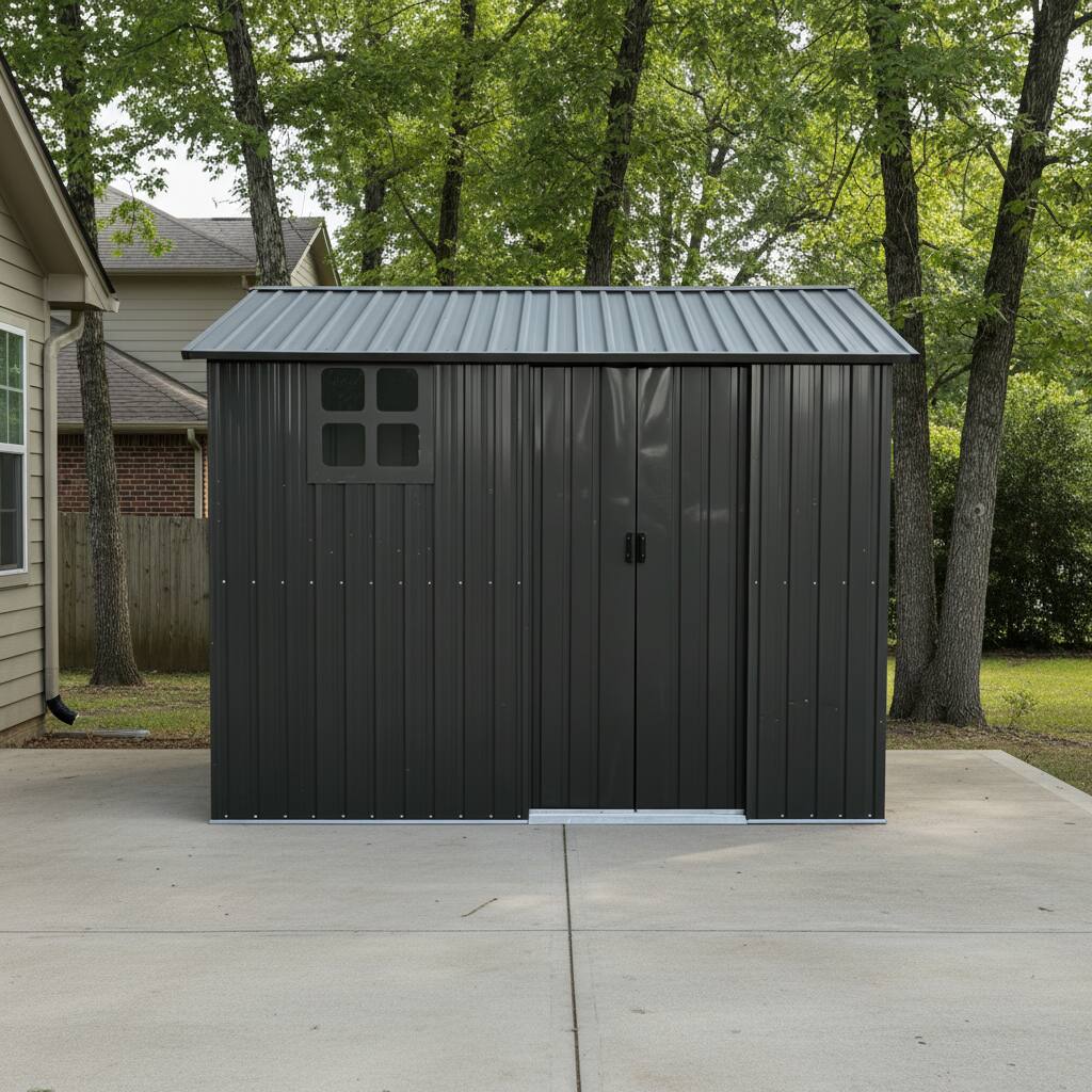 Angle. Anysun - 8x6 FT Weatherproof Galvanized Steel Outdoor Storage Shed with Sliding Door, Window & Vents - Black.