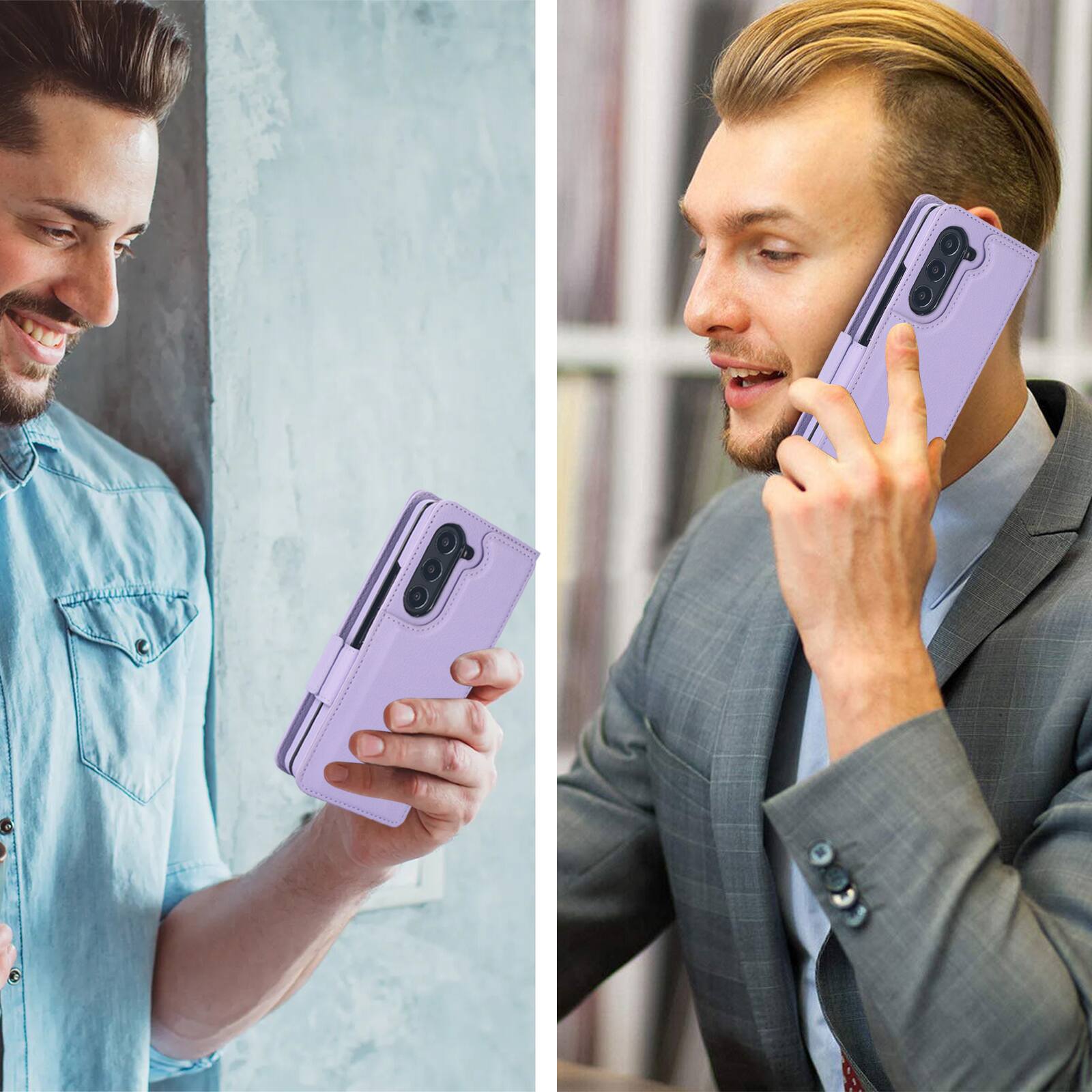 Alt View 5. Dteck - For Samsung Galaxy Z Fold8 Ultra Wallet Case Shockproof PU Leather Pen Holder Card Slots Magnetic Clasp Kickstand Cover - Purple.