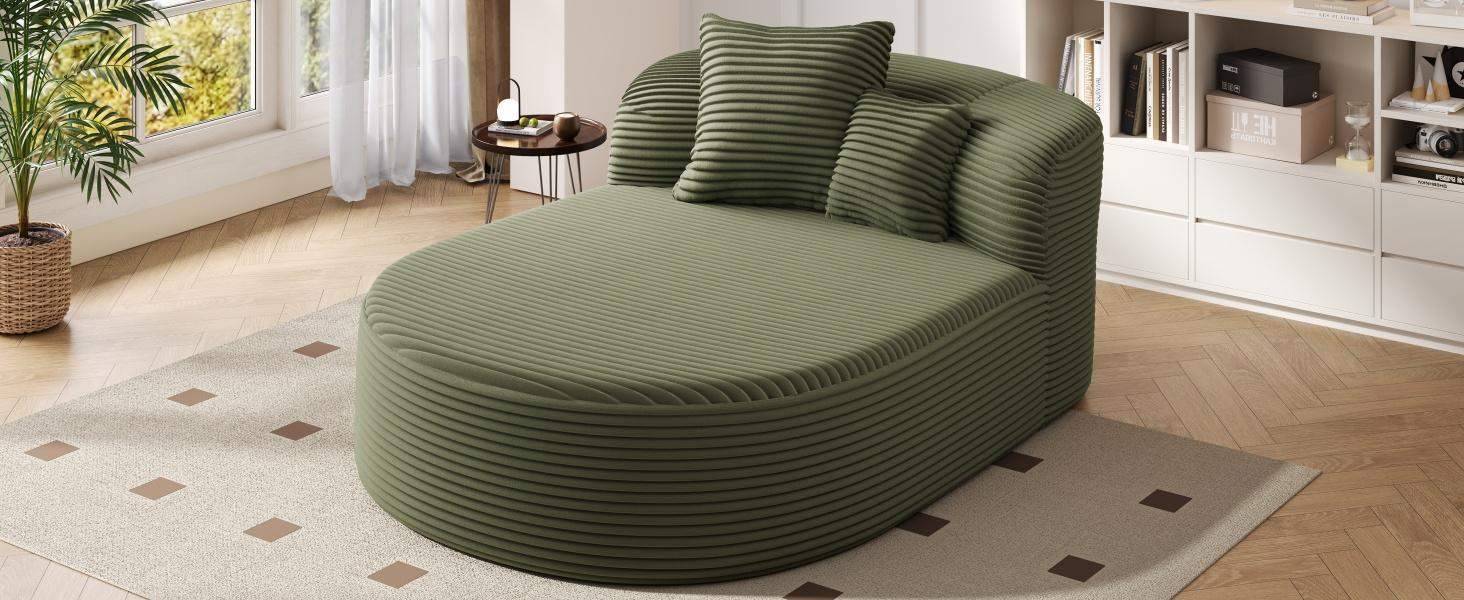 Angle. Roomtec - Modern Chaise Lounge Sofa Boneless Couch Sofa Bed Compression Sofa Couch with Two Supportive Pillows for Living Room - Green.