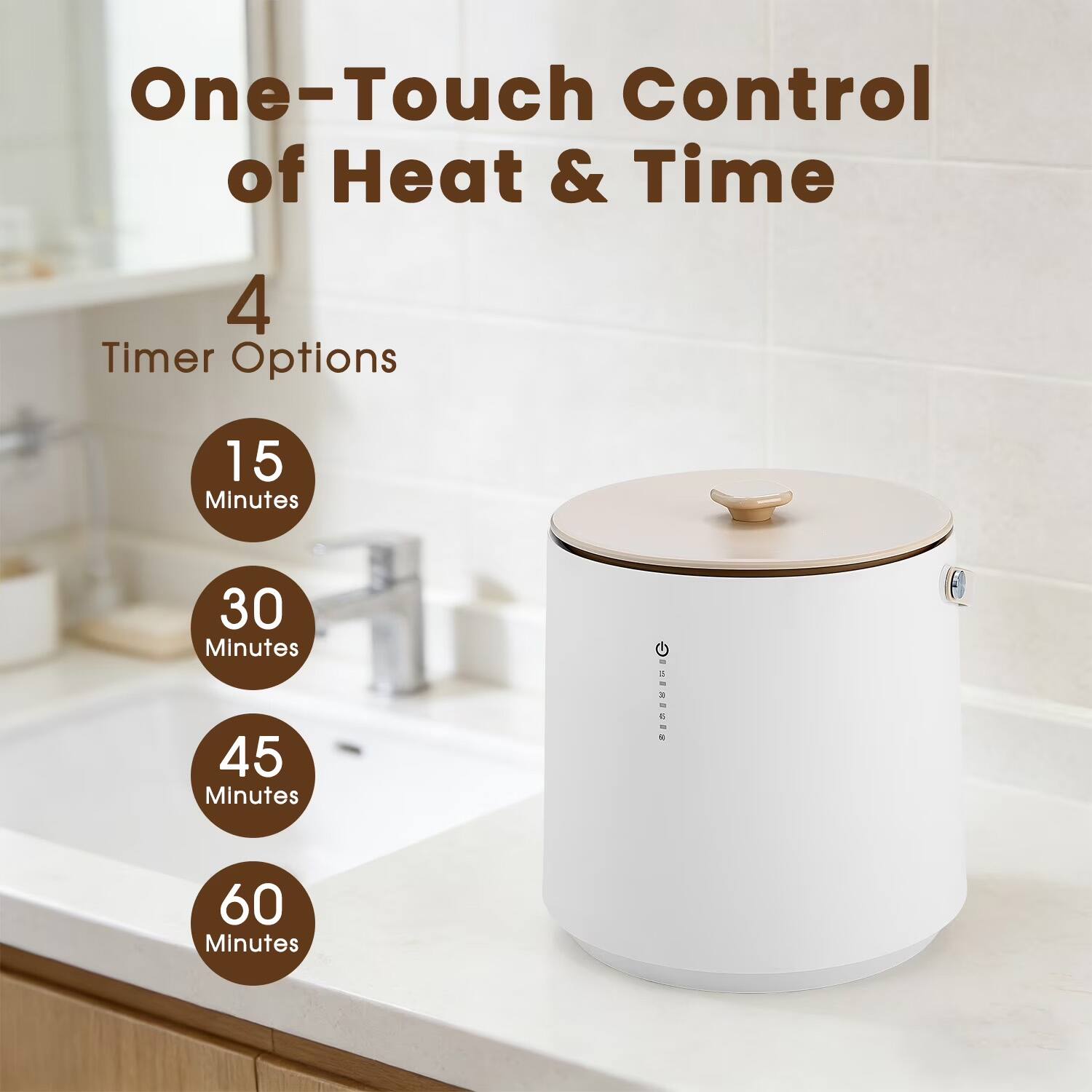 One-Touch Control of Heat & Time

4 Timer Options

15 Minutes

30 Minutes

45 Minutes

60 Minutes