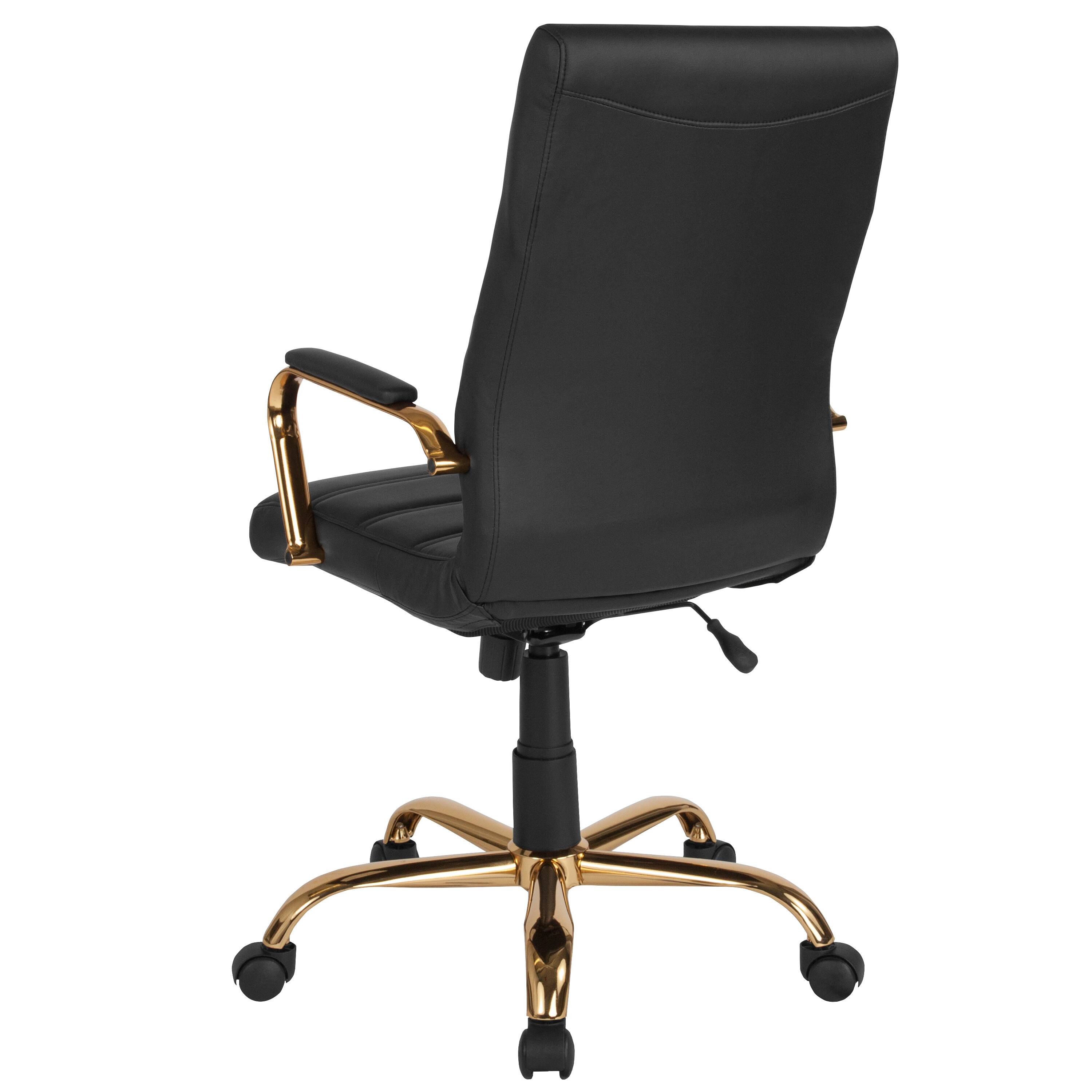Alt View 5. Emma + Oliver - High Back Executive Swivel Office Chair with Metal Frame and Arms - Black LeatherSoft/Gold Frame.