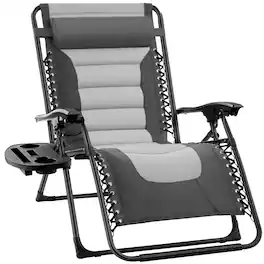 Best Choice Products - Oversized Padded Zero Gravity Chair, Folding Outdoor Patio Recliner w/ Side Tray - Gray/Light Gray