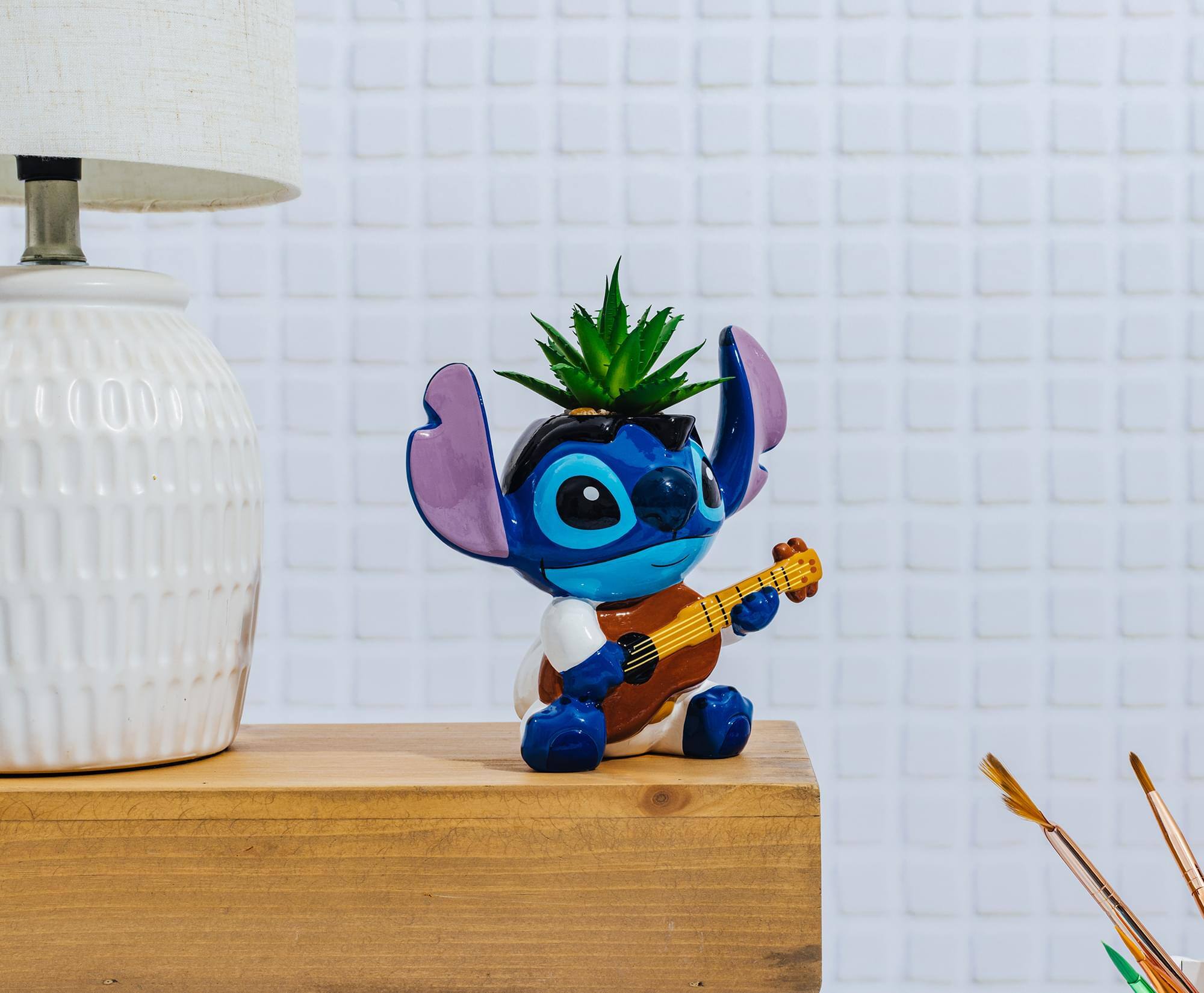 Alt View 5. Silver Buffalo - Disney Lilo & Stitch Elvis 6-Inch Ceramic Mini Planter With Artificial Succulent - Blue.