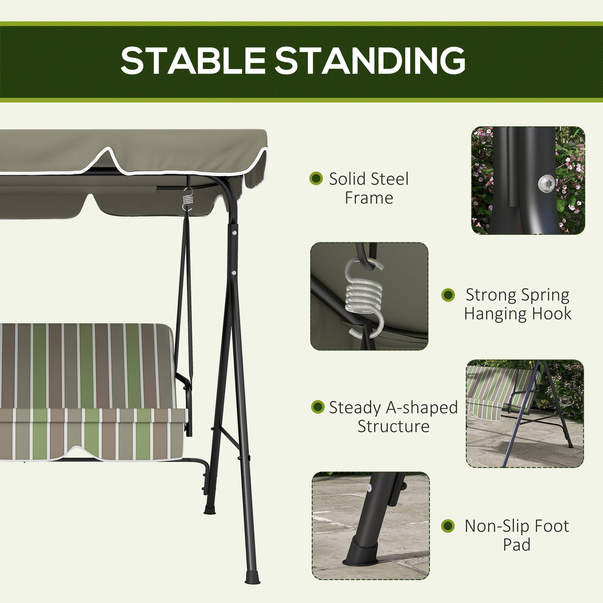 STABLE STANDING

- Solid Steel Frame
- Strong Spring Hanging Hook
- Steady A-shaped Structure
- Non-Slip Foot Pad
