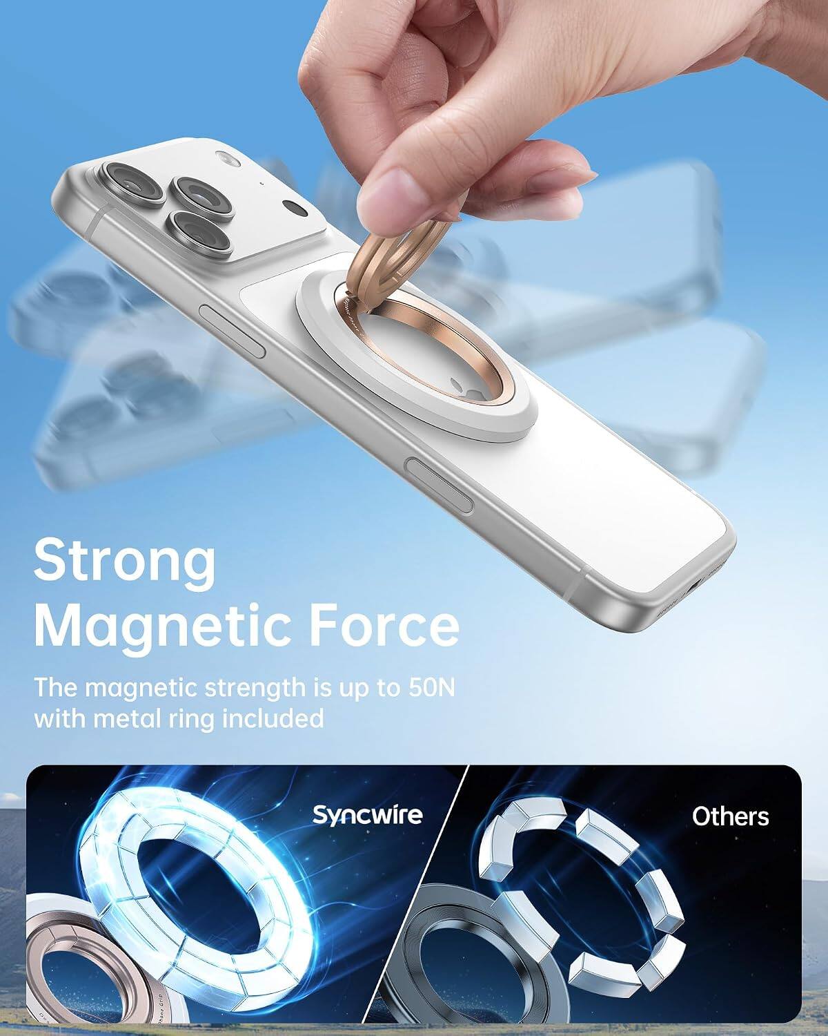 Strong Magnetic Force  
The magnetic strength is up to 50N with metal ring included  

Syncwire  
Others