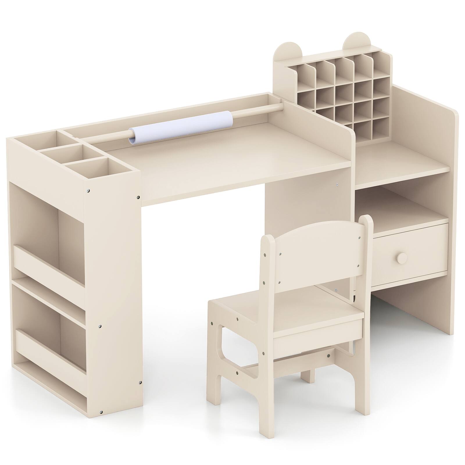 Alt View 9. Gymax - Gymax Kids Art Table & Chair Set w/Detachable Paper Roll Holder & Cubby Cabinet Drawer Natural - Natural.
