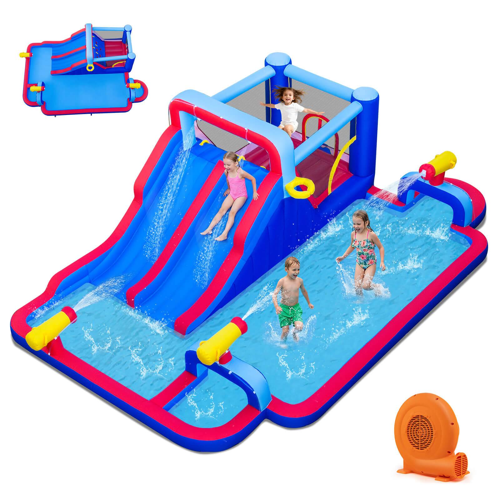 Front. Costway - Costway Inflatable Water Slide Park Kids Bounce House Splash Pool with 750W Blower - Multi-color.
