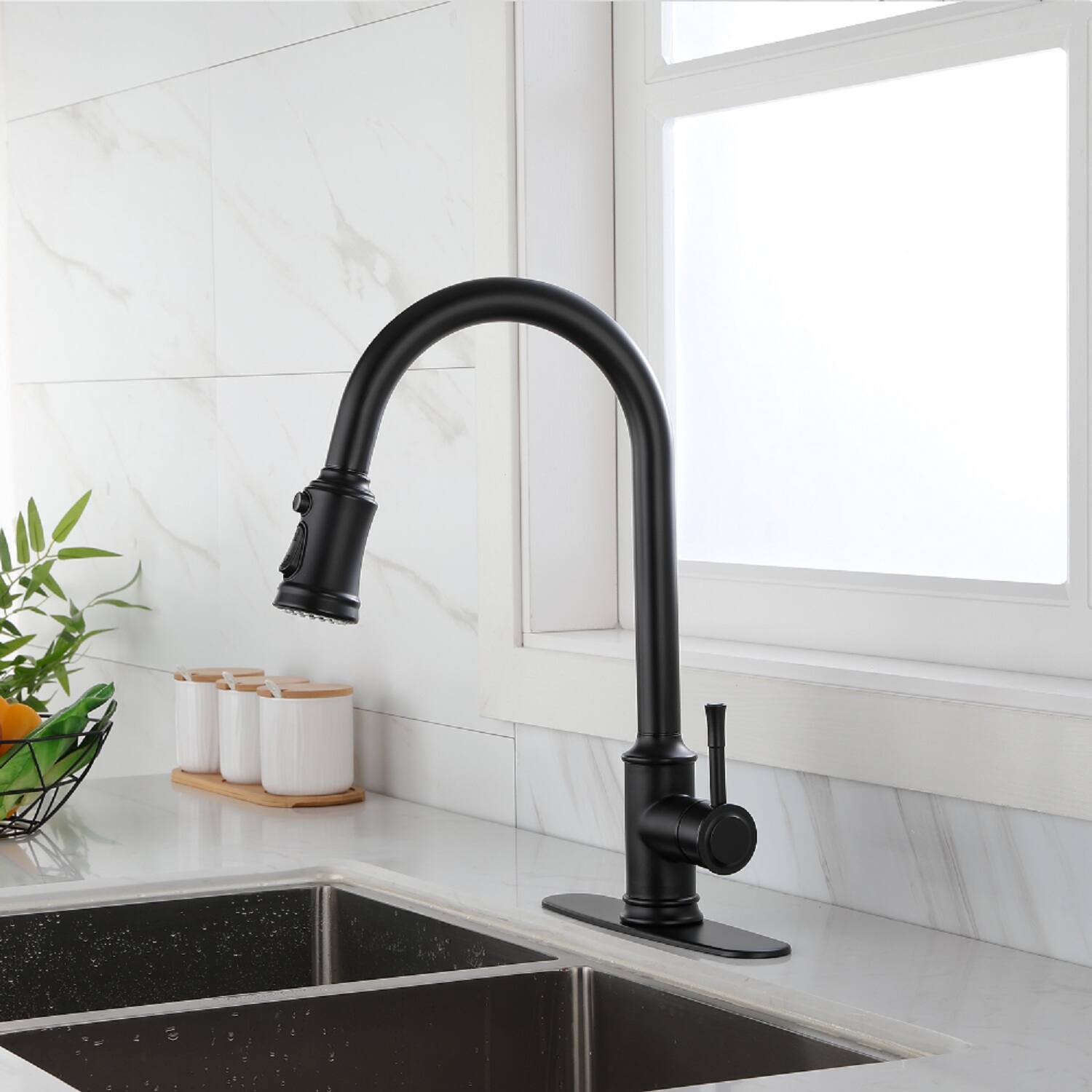 Angle. APRILSOUL - Touch Kitchen Faucet with Pull Down Sprayer - Matte Black.