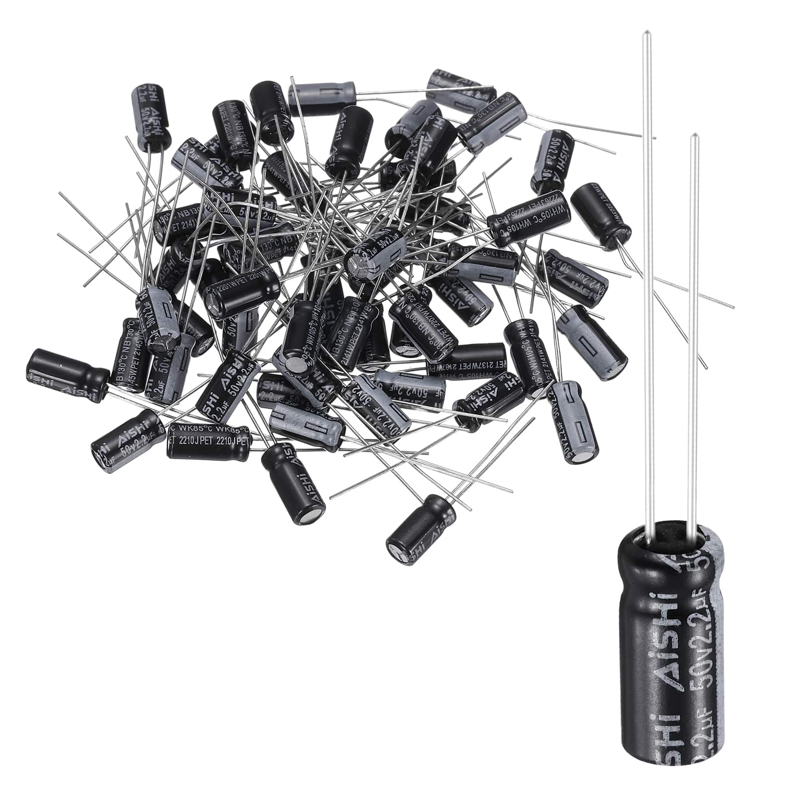 Unique Bargains - 2.2uF 50V 5x11mm Electrolytic Capacitor, 105C High Temp Radial Leads, for TVs/LCDs/VCD, 60pcs - Black price history on PriceWatchPro