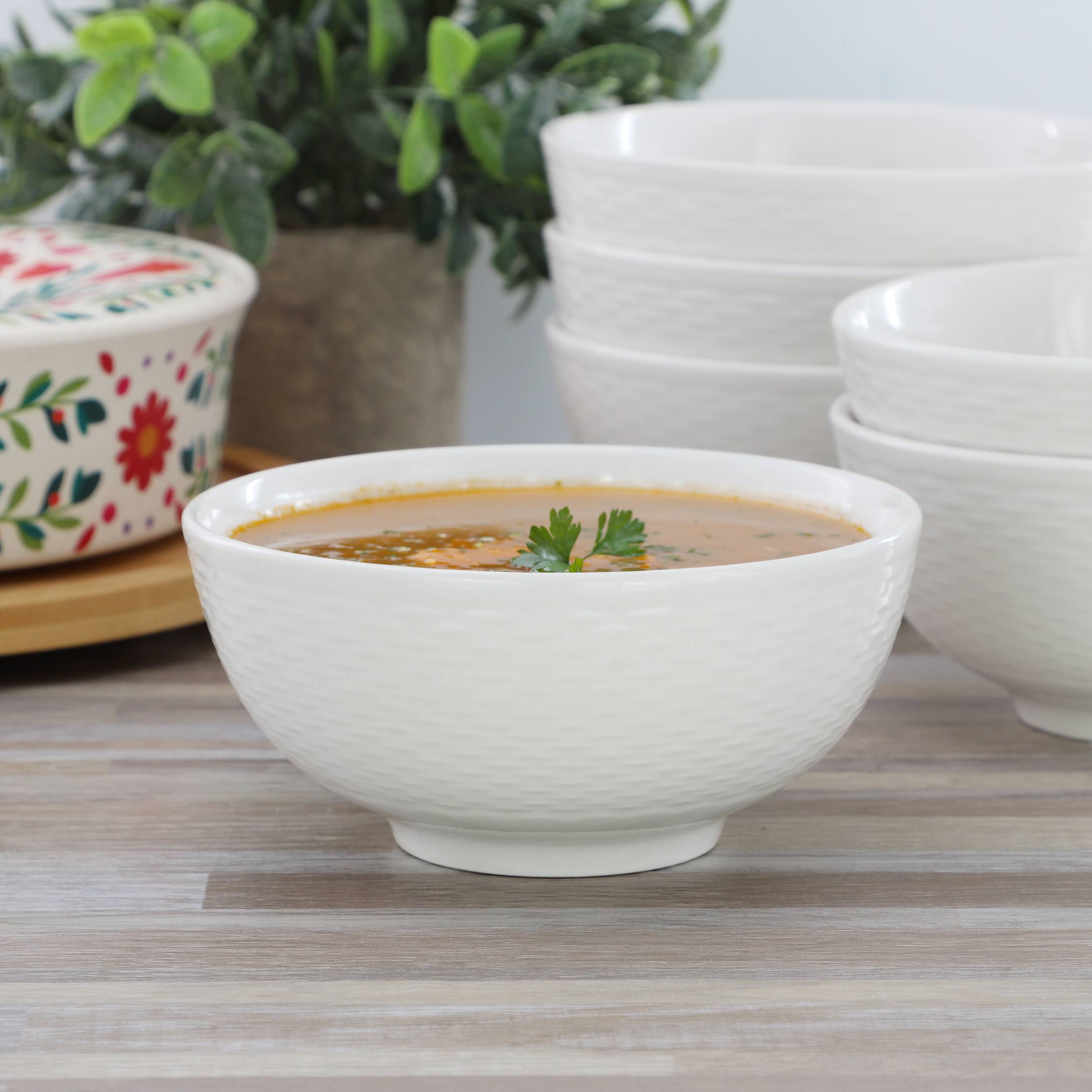 Back. Elama - Elama Ophelia 6 Piece Stoneware Cereal Bowl Set in White - White.