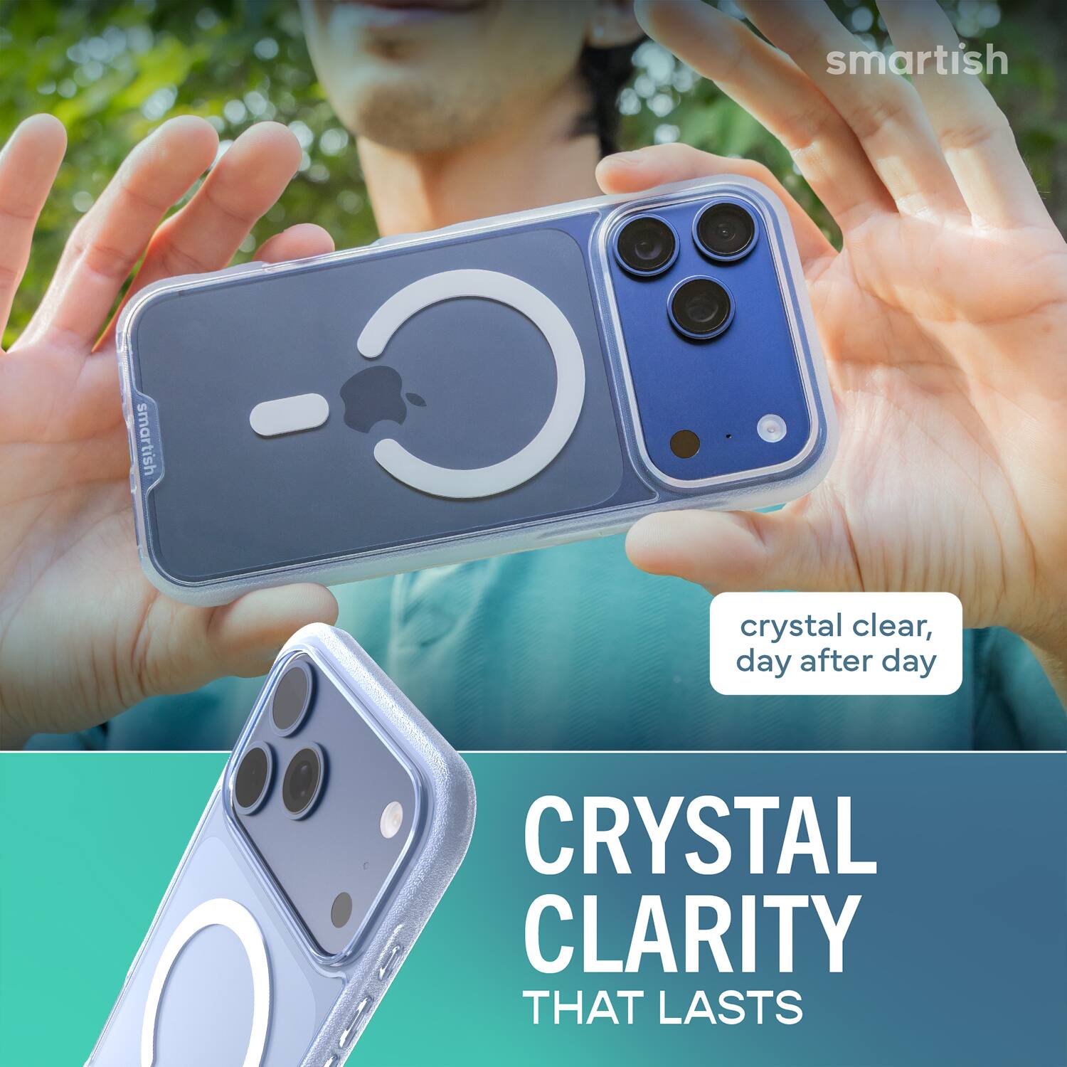 smartish  
smartish  
crystal clear, day after day  
CRYSTAL CLARITY THAT LASTS