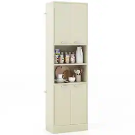 Costway - Kitchen Pantry Cabinet, 75" Tall Freestanding Cupboard with Doors & Shelves - Light Oak