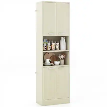 Front. Costway - Costway Kitchen Pantry Cabinet, 75" Tall Freestanding Cupboard with Doors & Shelves - Light Oak.