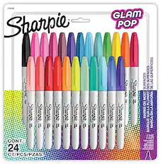 **GLAM POP**
**Sharpie**
**CONT.: 24 CT/PCS/PZAS**
**MARKERS SURFACES SUPERFICIES**
**MARKS SUR LES SURFACES**
**MARQUE SUR LES SURFACES**
**MARKS ON MOST SURFACES**
**MARQUE SUR LA PLUPART DES SURFACES**
**MARKS SUR LA MAJORITÉ DES SURFACES**
**MARKS SUR LES SURFACES**