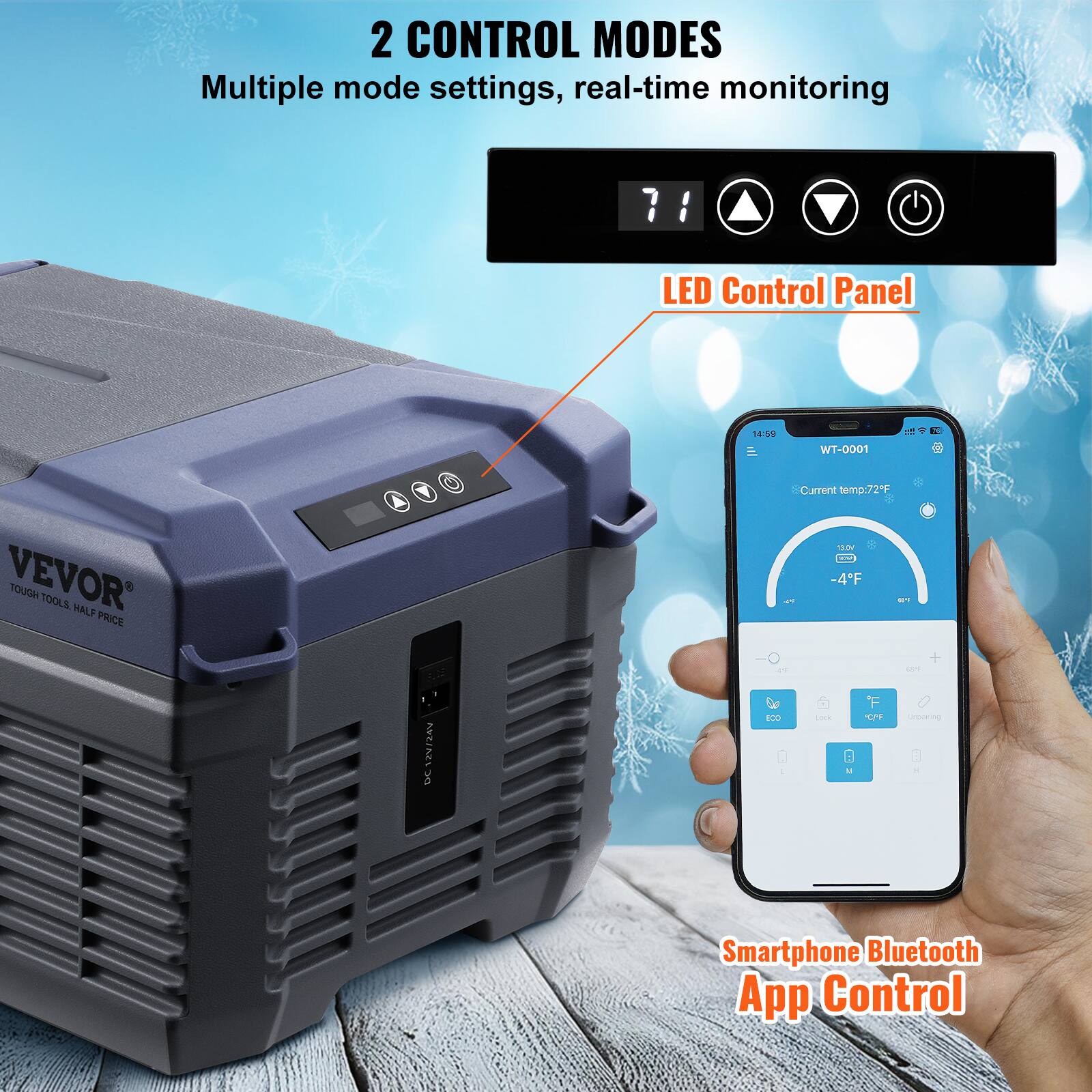 2 CONTROL MODES
Multiple mode settings, real-time monitoring
LED Control Panel
Smartphone Bluetooth App Control