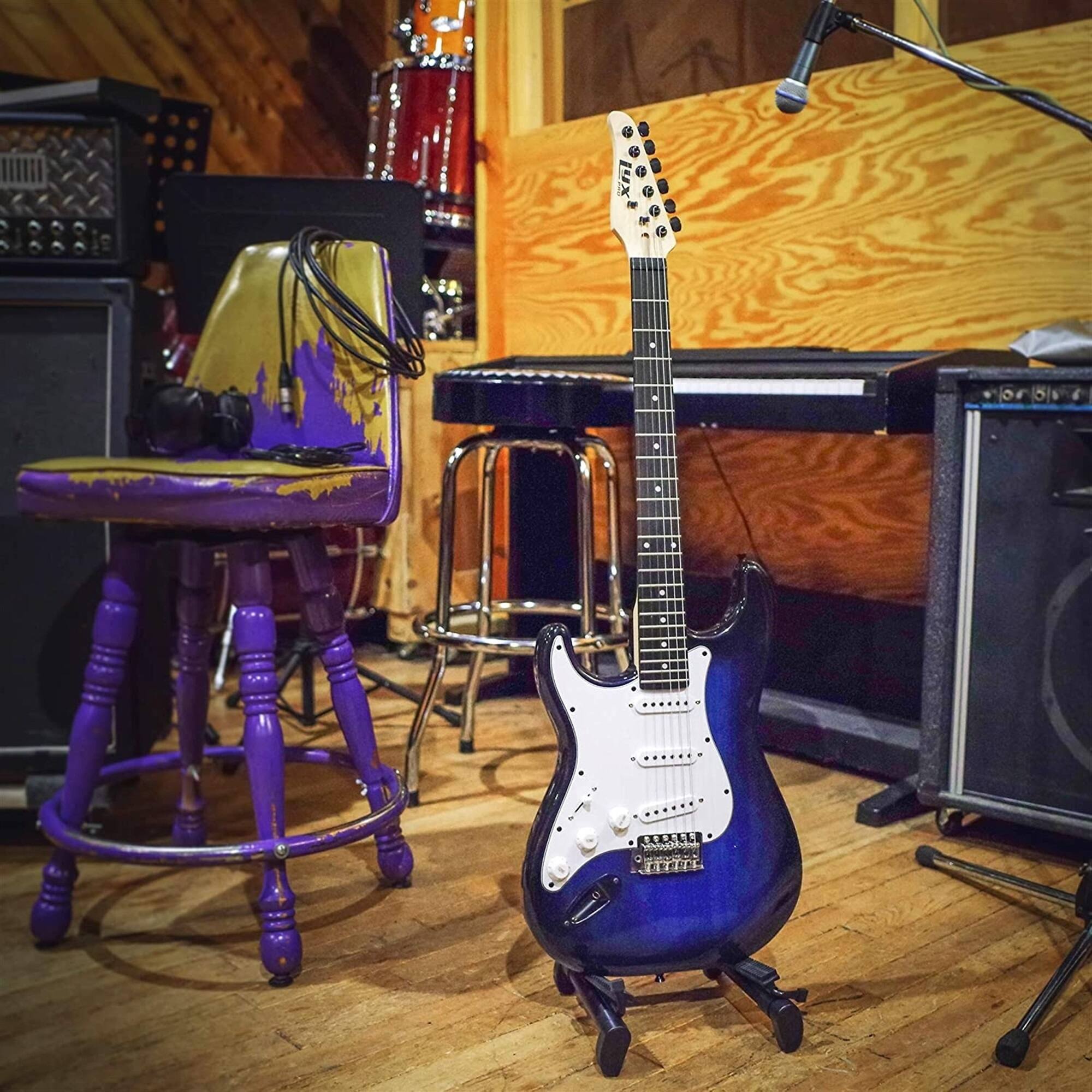 Alt View 4. Lyxpro - CS 39” Left Handed Electric Guitar Kit for Beginner W/Amp Cable, 6 Picks & Guide - Blue.