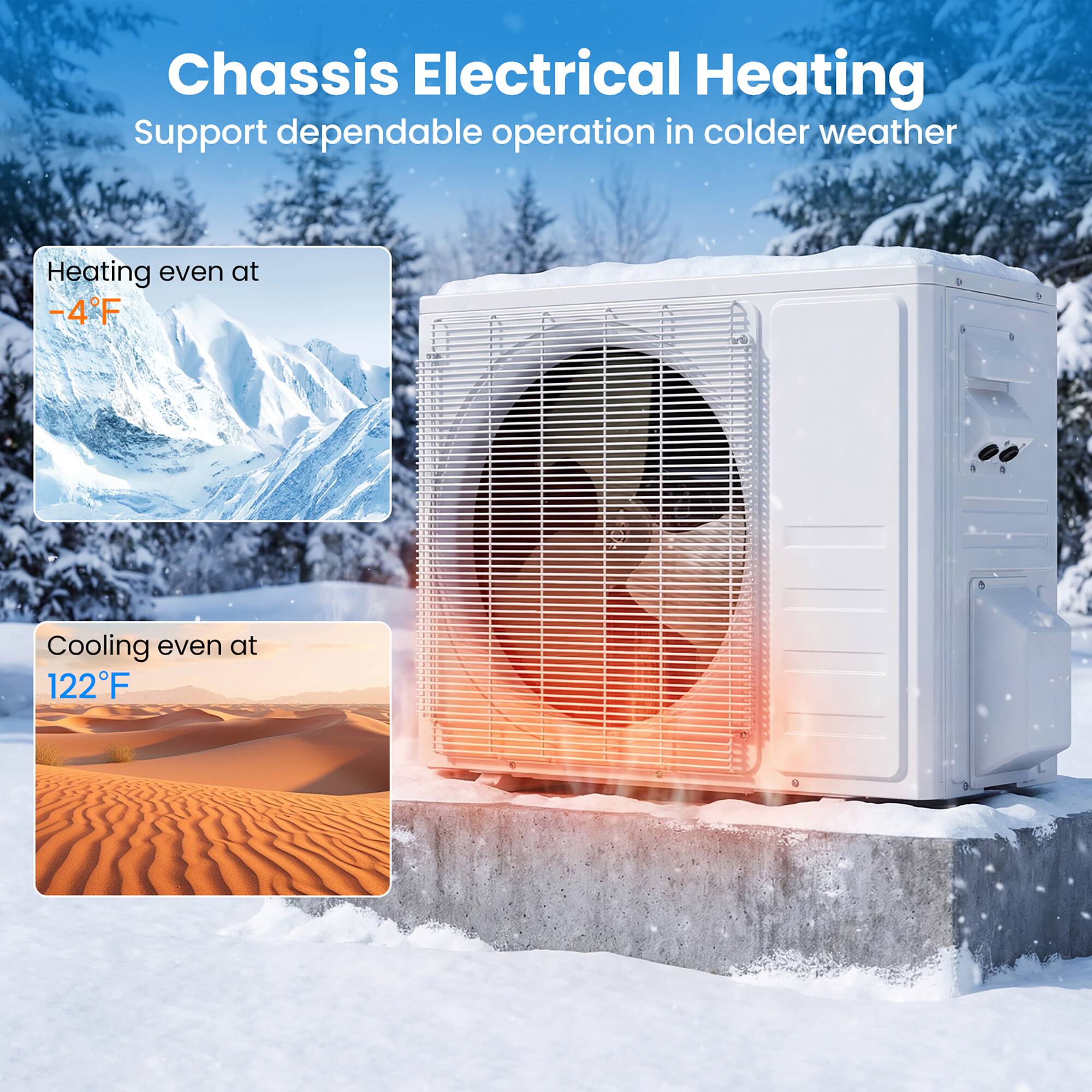 Chassis Electrical Heating  
Support dependable operation in colder weather  

Heating even at -4°F  
Cooling even at 122°F