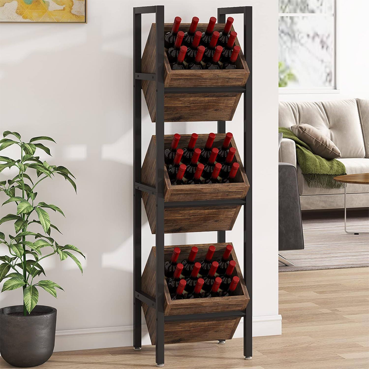 Angle. Tribesigns - Office Breakroom Wine Rack, For Bottle Storage and Display in Staff Lounges and Reception Areas - Brown.