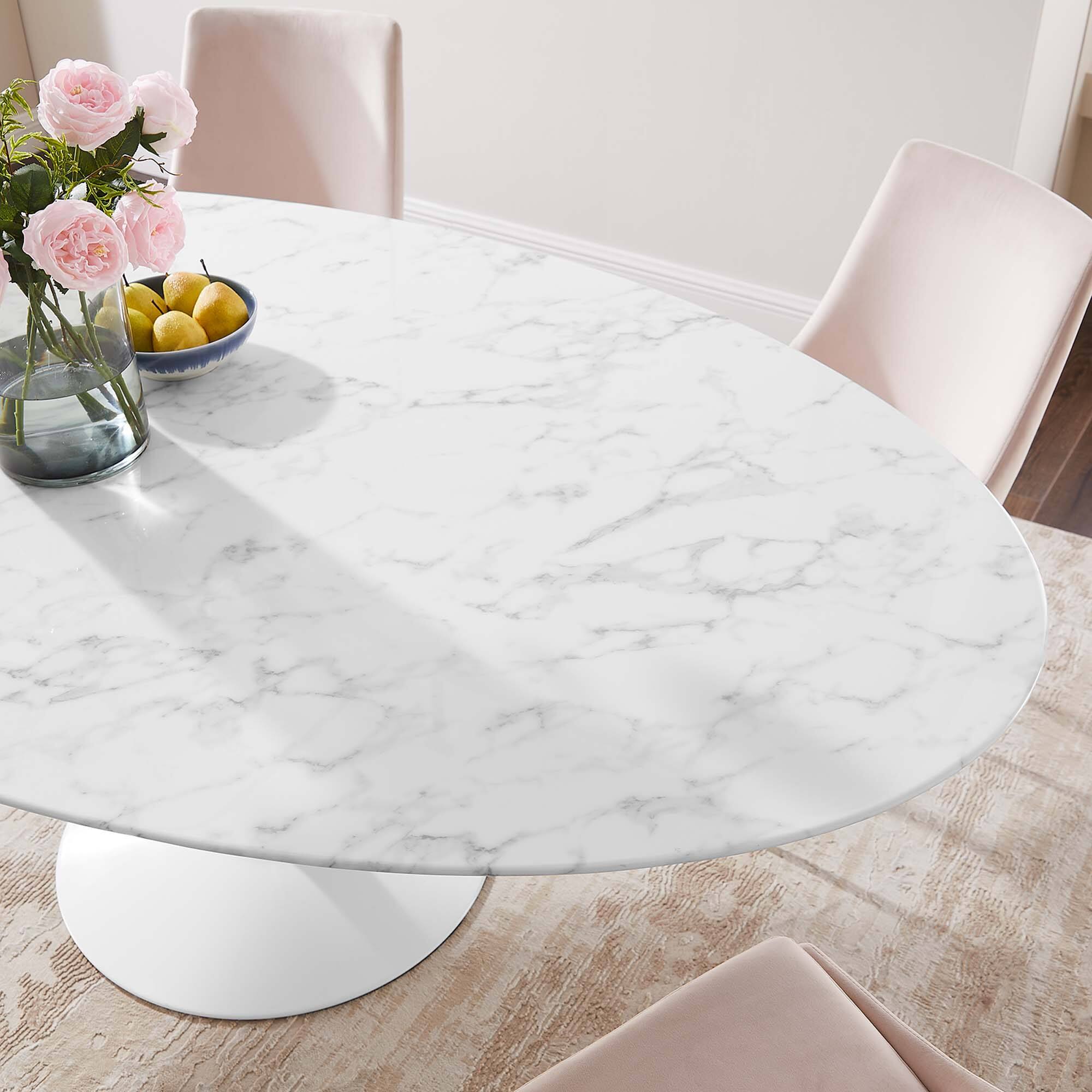 Alt View 6. Modway - Lippa 78" Oval Faux Marble Dining Table by Modway - White.