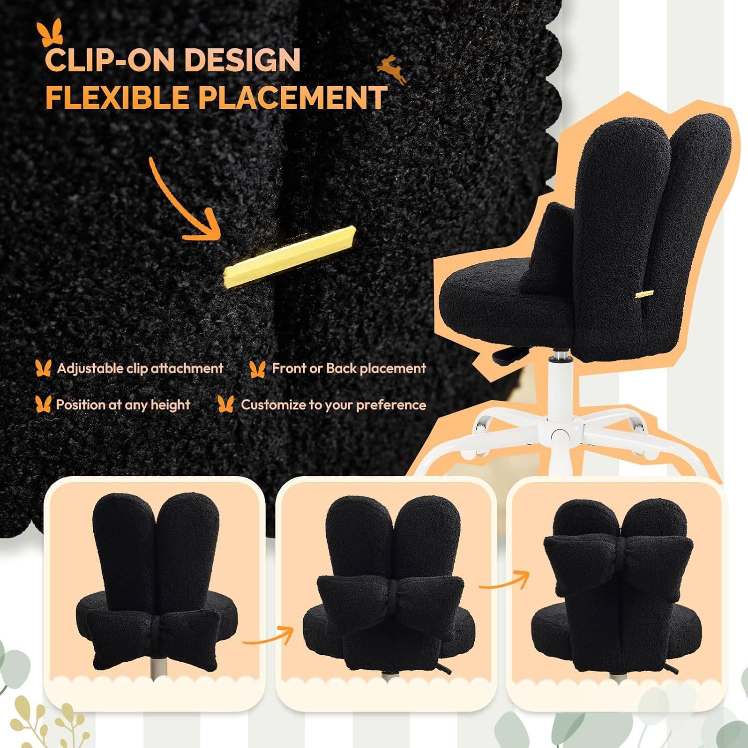 CLIP-ON DESIGN  
FLEXIBLE PLACEMENT  

Adjustable clip attachment  
Front or Back placement  
Position at any height  
Customize to your preference