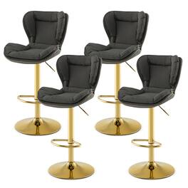 Gymax - Adjustable Bar Stool Set of 4 Leathaire Bar Chairs w/ Padded Seat & Footrest - Gray