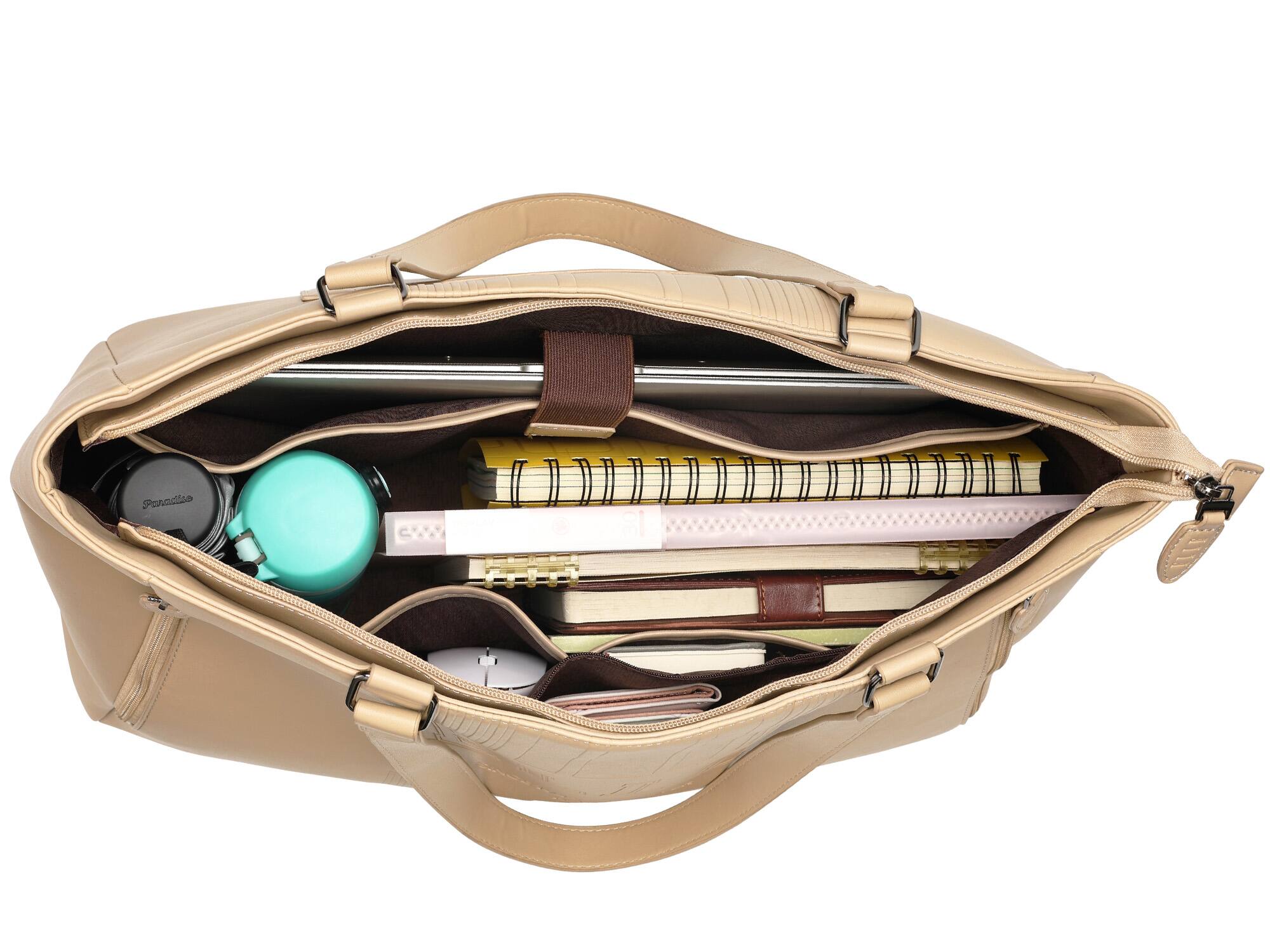 Left. Elle - ELLE Roamer 24L Vegan Leather Weekender Duffel Bag | Nude - Nude.