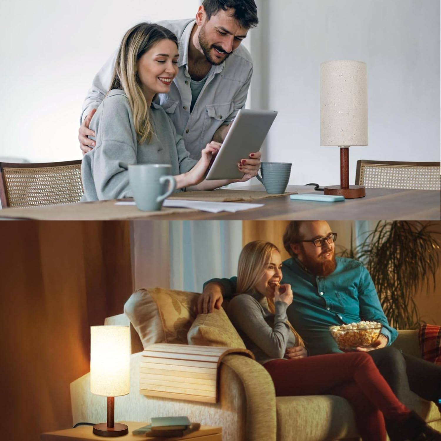 Alt View 2. Stamp n Camp - Table Lamp for Bedroom Nightstand Lamp Linen Lampshade Bedroom Base Bedside Lamp for Night Stands Desk Lamps for... - Black-Walnut Wood.