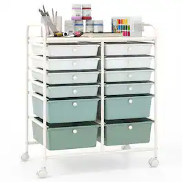 Costway - 12 Drawer Rolling Art & Craft Storage Cart Tools Scrapbook Paper Office School Organizer - Gradient Green