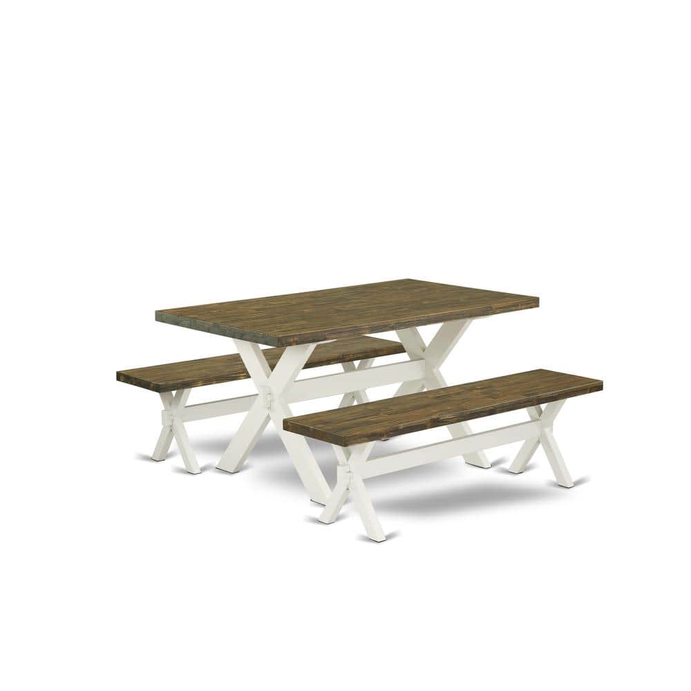 East West Furniture - X2-076 3 Piece Dining Table Set - 1 Distressed Jacobean Breakfast Table and 2 Dining Bench - Multi-Color price history on PriceWatchPro