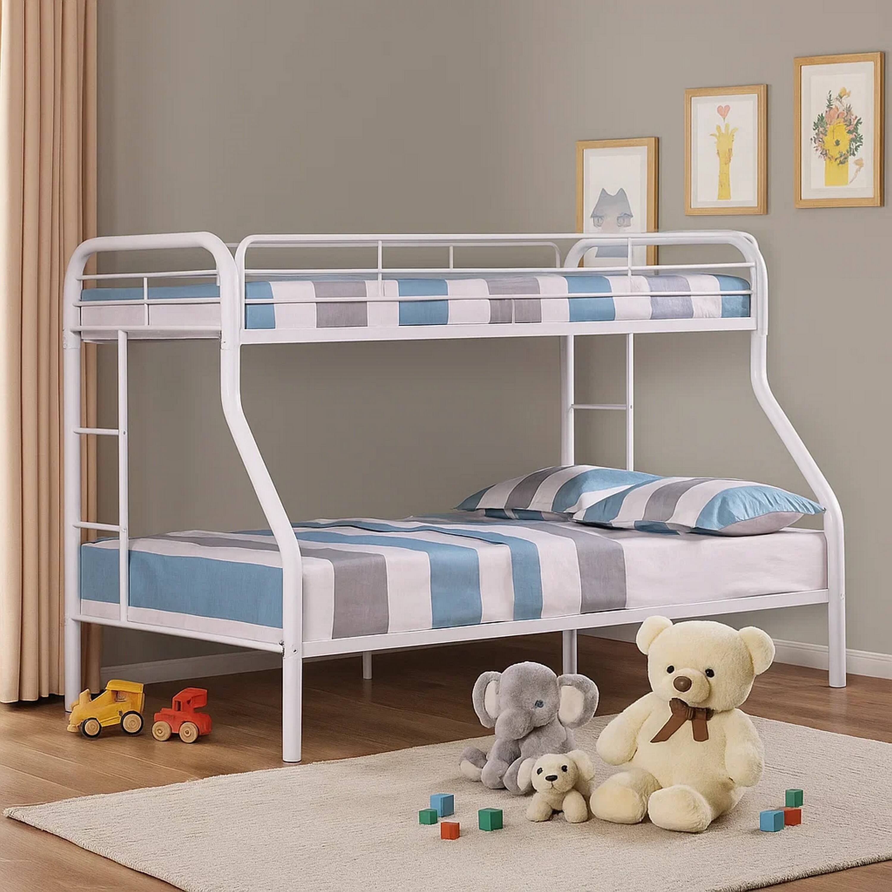 Alt View 5. Manhattan Lane - Fegy Twin over Full Bunk Bed with Ladder and Rails, Silver Metal Frame - Silver.