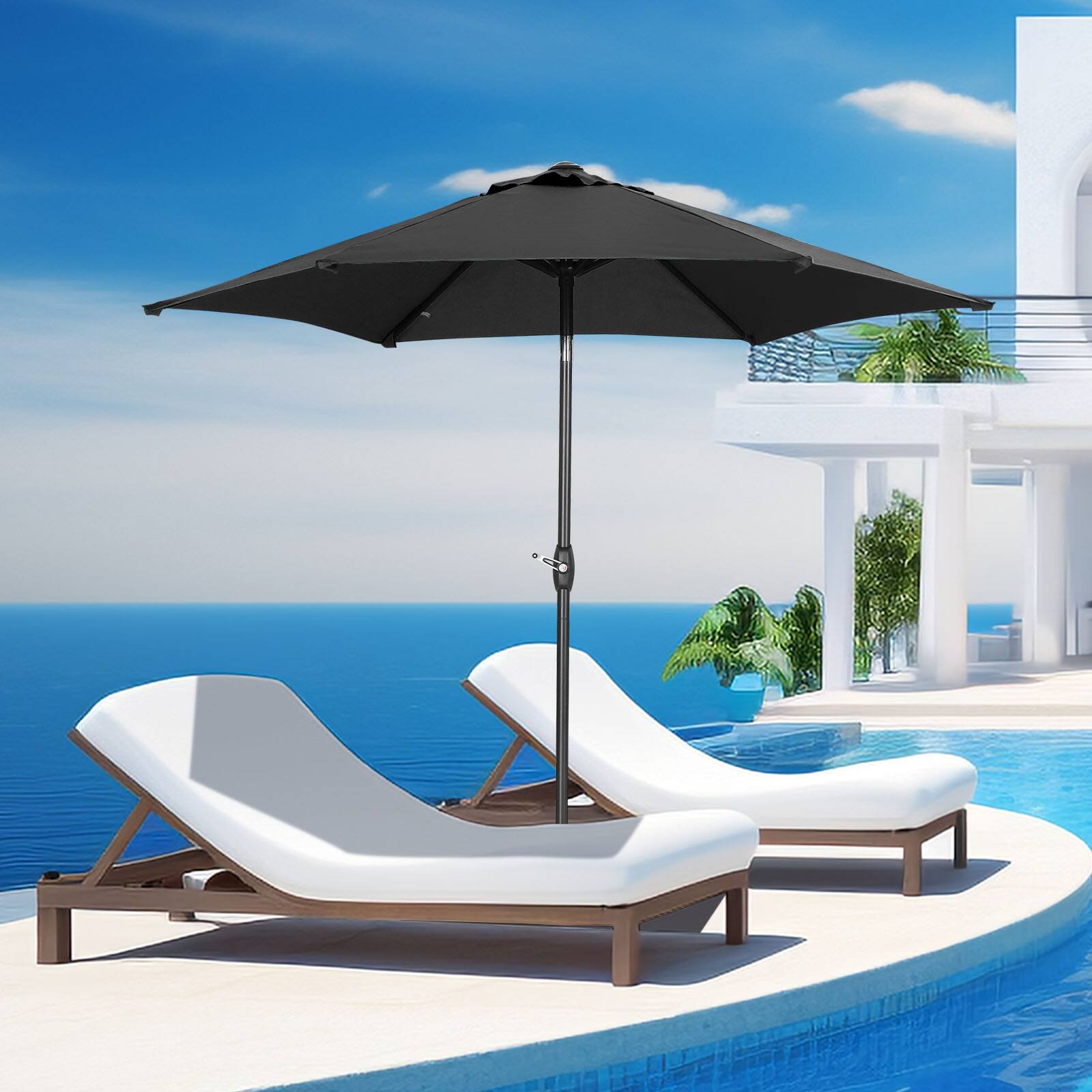 Left. Ainfox - Ainfox 9ft Patio Umbrella Outdoor Market Umbrella UV Protection Sturdy Frame W/Easy Crank - Black.