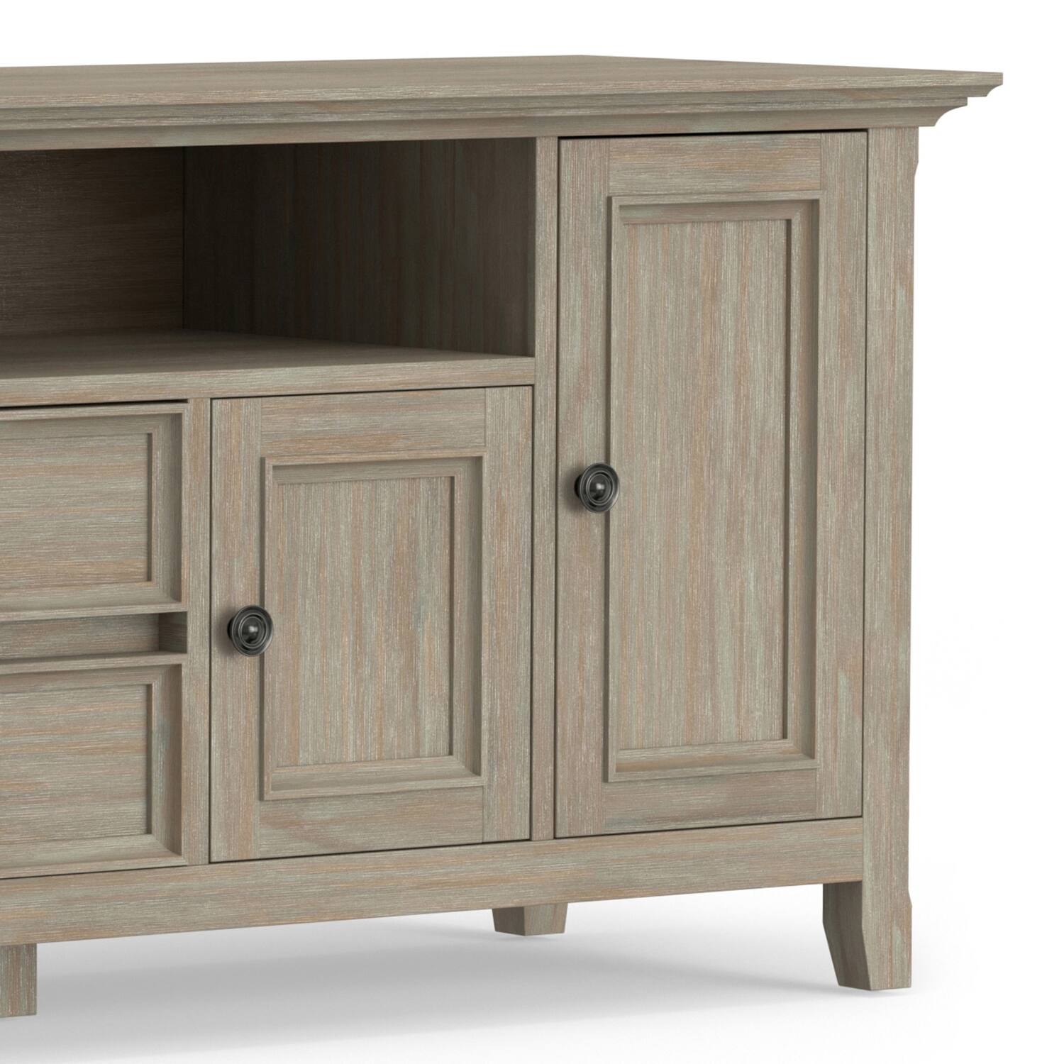 Alt View 9. Simpli Home - Amherst 72 inch Wide Solid Wood Transitional TV Stand in Distressed Grey - Distressed Grey.